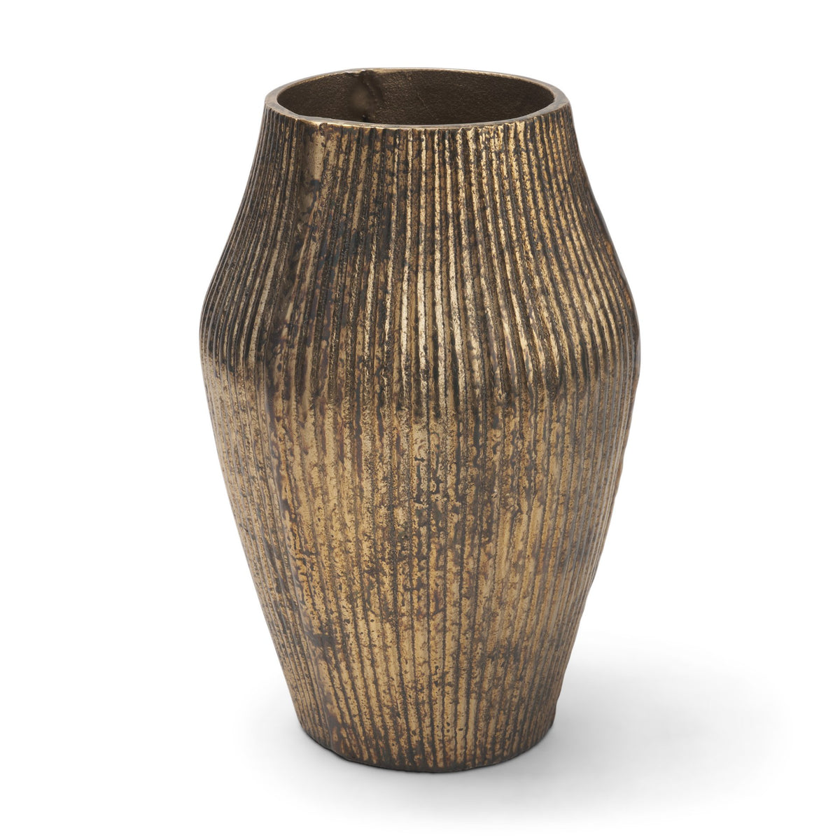 Patine Wide Metal Fluted Decorative Vase-Vase-DECOROLALA
