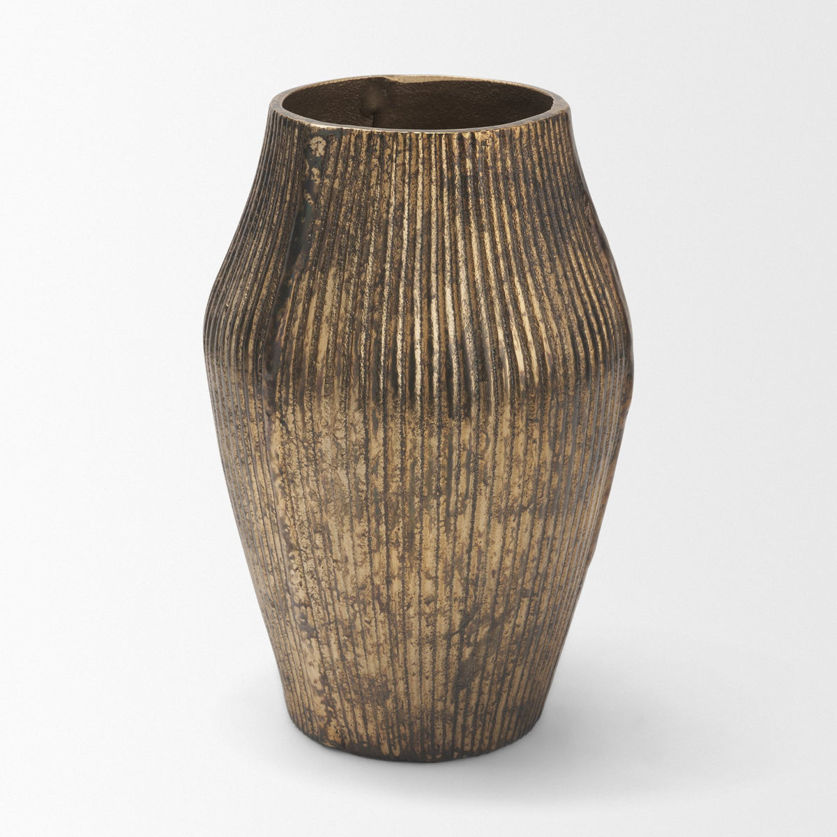 Patine Wide Metal Fluted Decorative Vase-Vase-DECOROLALA