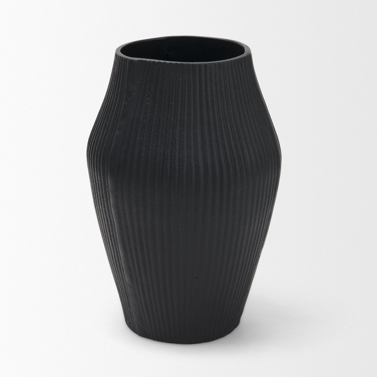 Patine Wide Metal Fluted Decorative Vase-Vase-DECOROLALA