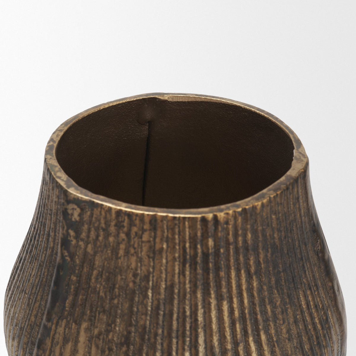Patine Wide Metal Fluted Decorative Vase-Vase-DECOROLALA