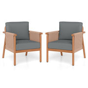 Patio Acacia Wood Chair Set of 2 with Woven Rope Armrests and Seat Back Cushions for Backyard-Gray-Patio Dining Chairs-DECOROLALA