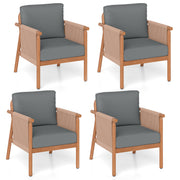 Patio Acacia Wood Chair Set of 4 with Woven Rope Armrests and Seat Back Cushions for Backyard-Gray-Patio Dining Chairs-DECOROLALA