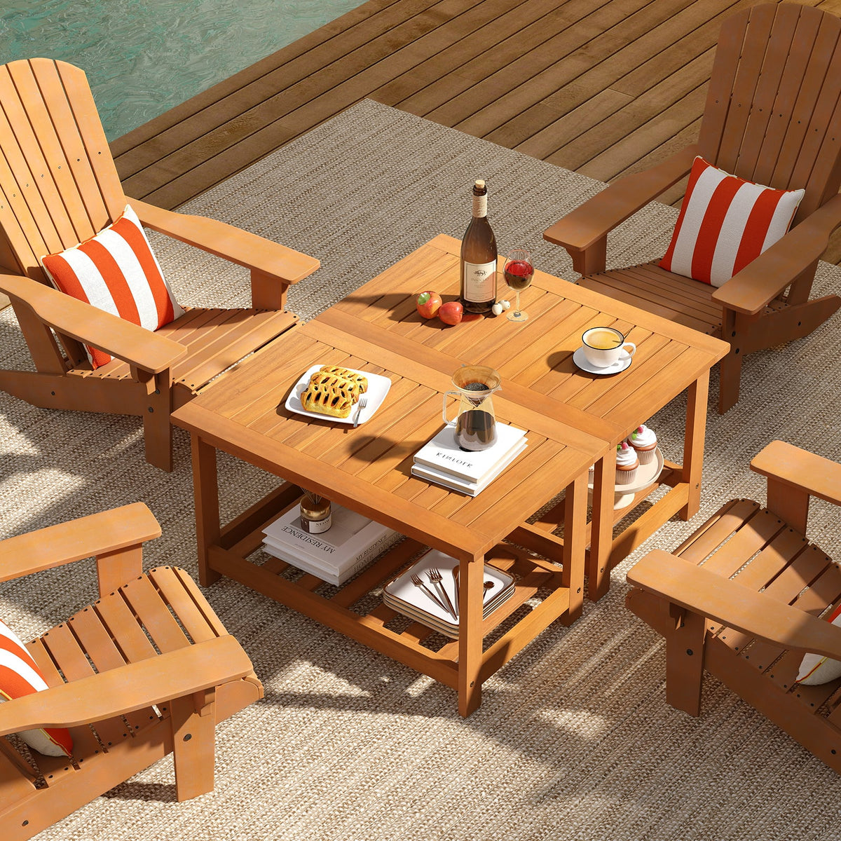 Patio Acacia Wood Coffee Table 2-Tier Rectangular Center Table-Patio Coffee Tables-DECOROLALA