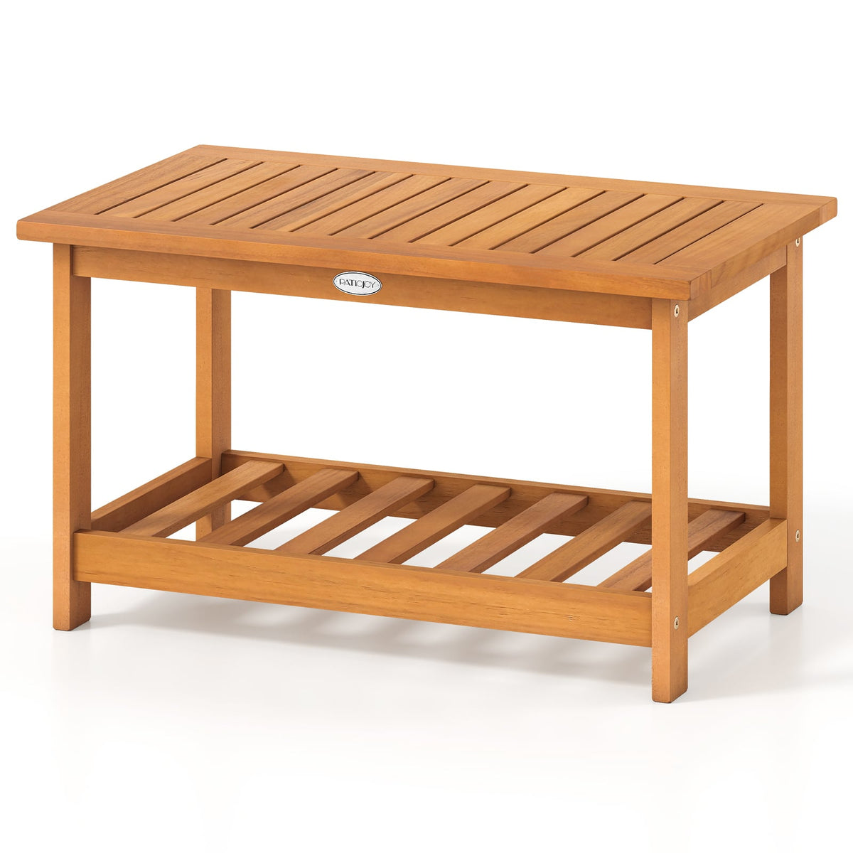 Patio Acacia Wood Coffee Table 2-Tier Rectangular Center Table-Patio Coffee Tables-DECOROLALA