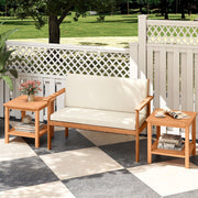 Patio Acacia Wood Side Table Set of 2 with Slatted Tabletop and Storage Shelf-End & Side Tables-DECOROLALA