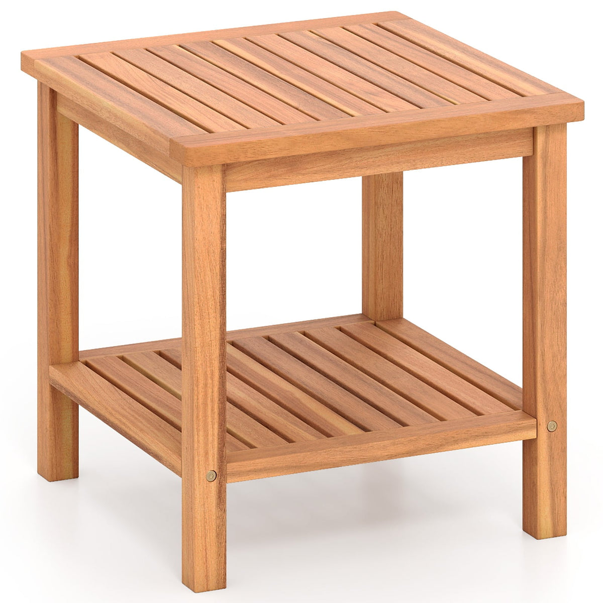 Patio Acacia Wood Side Table with Slatted Tabletop and Storage Shelf-End & Side Tables-DECOROLALA