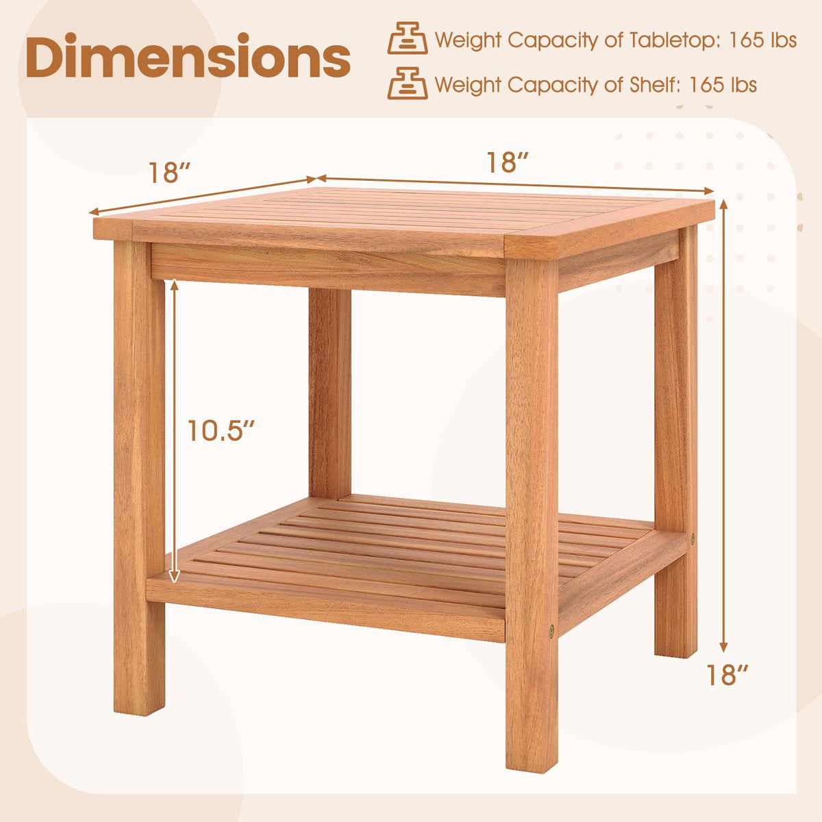 Patio Acacia Wood Side Table with Slatted Tabletop and Storage Shelf-End & Side Tables-DECOROLALA