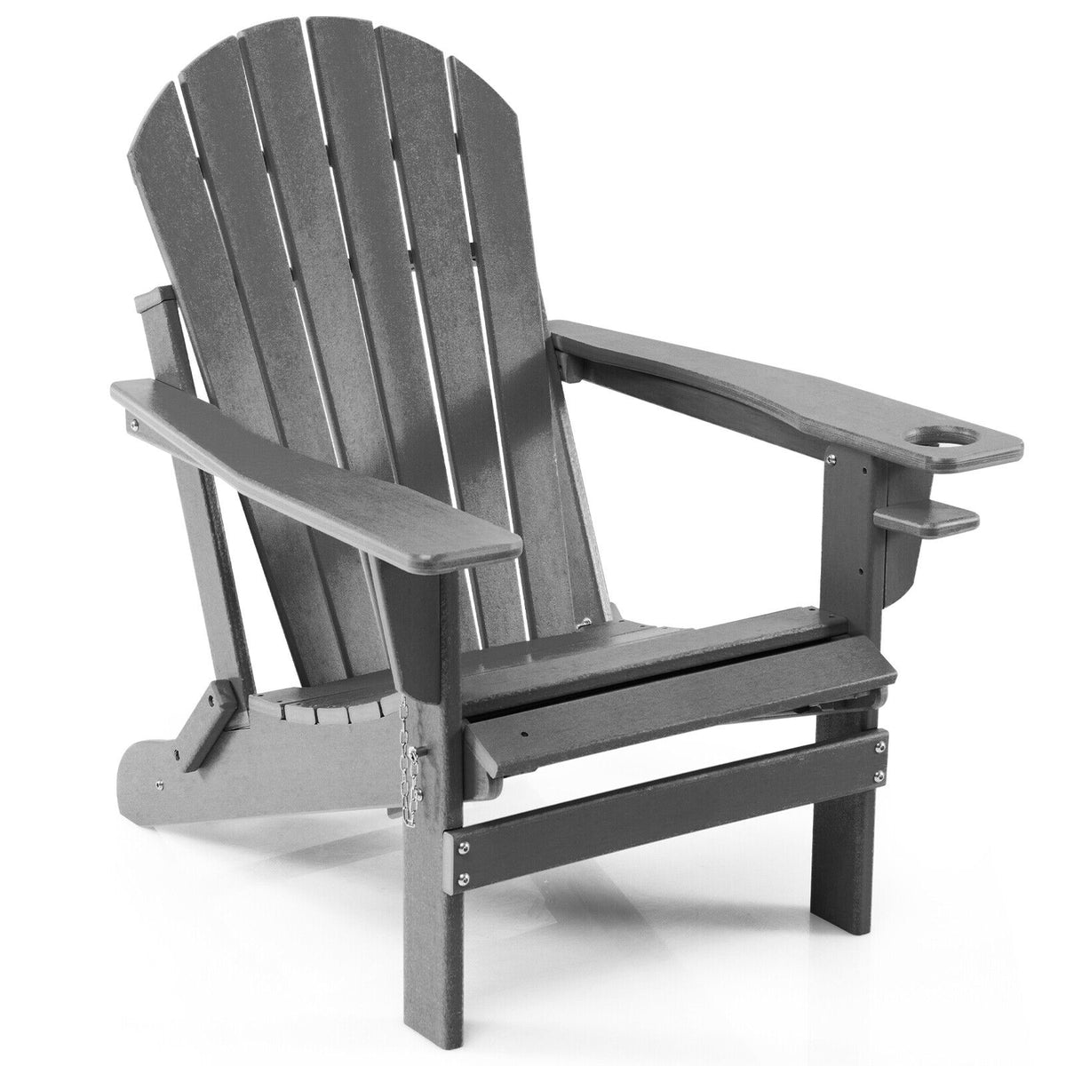 Patio All-Weather Folding Adirondack Chair with Pull-Out Ottoman-Gray-Adirondack Chairs-DECOROLALA