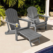 Patio All-Weather Folding Adirondack Chair with Pull-Out Ottoman-Gray-Adirondack Chairs-DECOROLALA