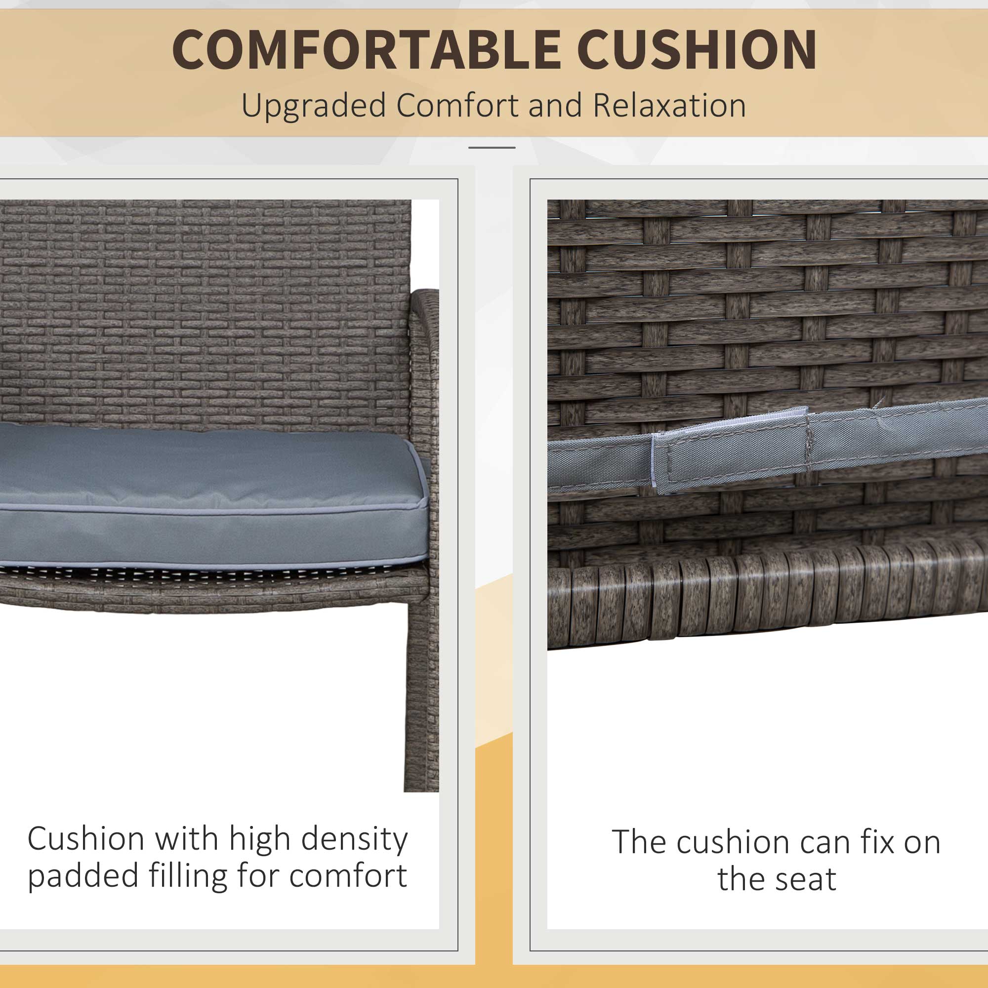 Patio Bar Set, 3-Piece Wicker Outdoor Furniture, Grey PE Rattan Table & Stools with Cushions-DECOROLALA