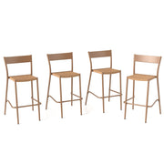 Patio Barstools Set of 4 with Rattan Seat and Metal Backrest-Light Brown-Patio Dining Chairs-DECOROLALA
