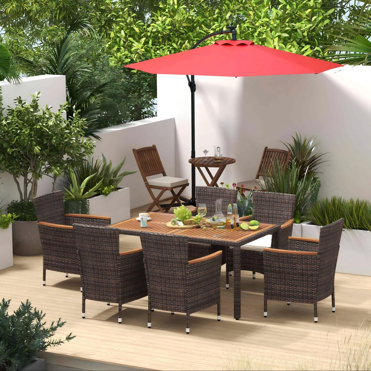 Patio Bundle: Outdoor Furniture Set+Patio Umbrella+Patio Swing+Bistro Set-Patio Furniture Sets-DECOROLALA
