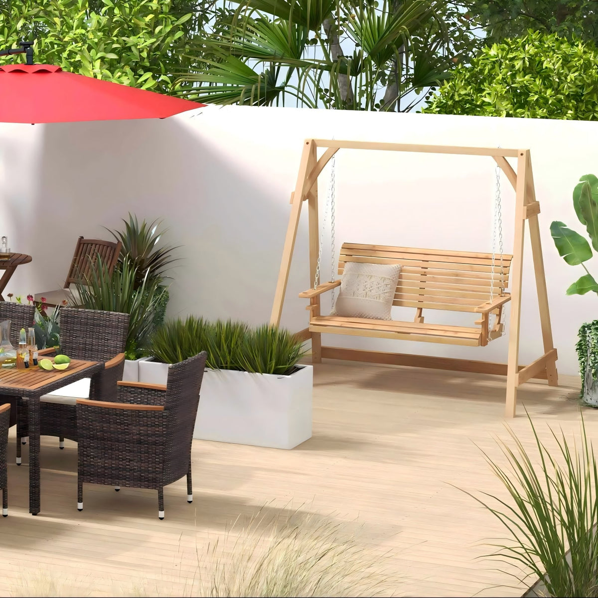 Patio Bundle: Outdoor Furniture Set+Patio Umbrella+Patio Swing+Bistro Set-Patio Furniture Sets-DECOROLALA