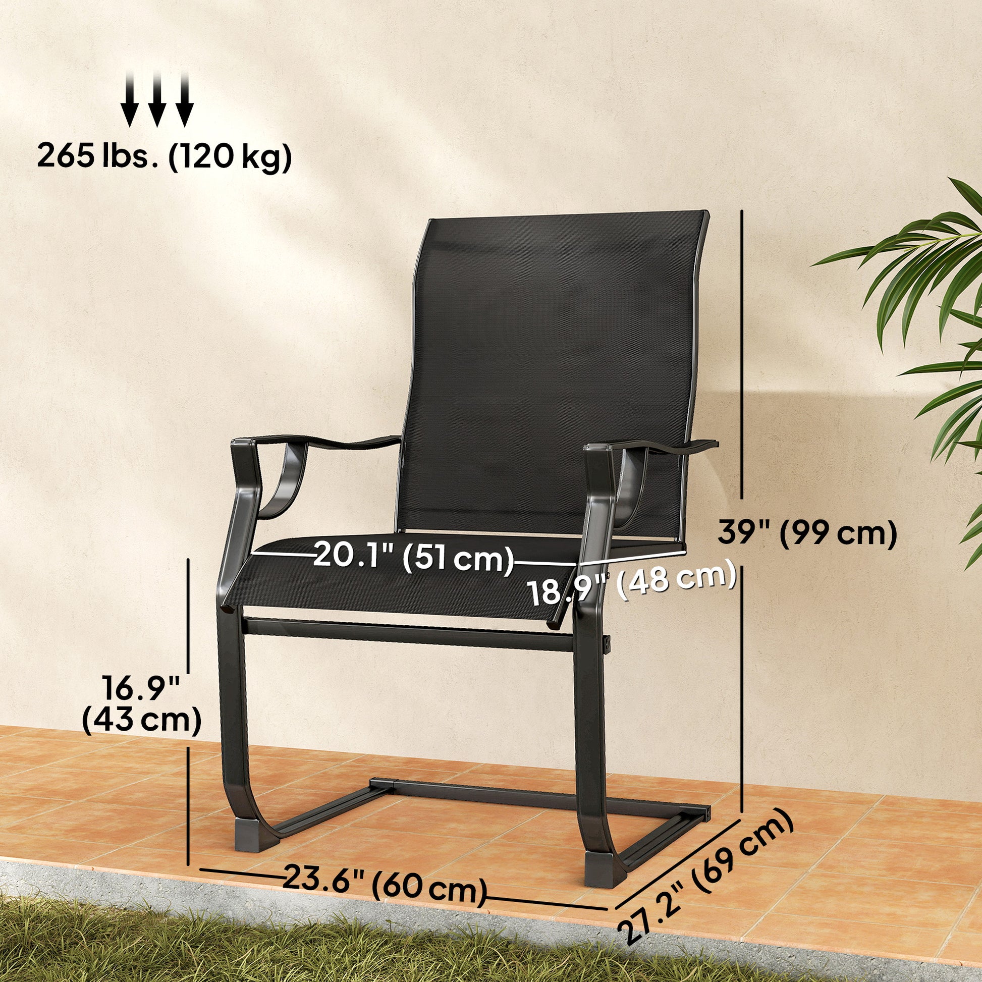 Patio Chairs Set of 2 - Black C Spring Motion-DECOROLALA