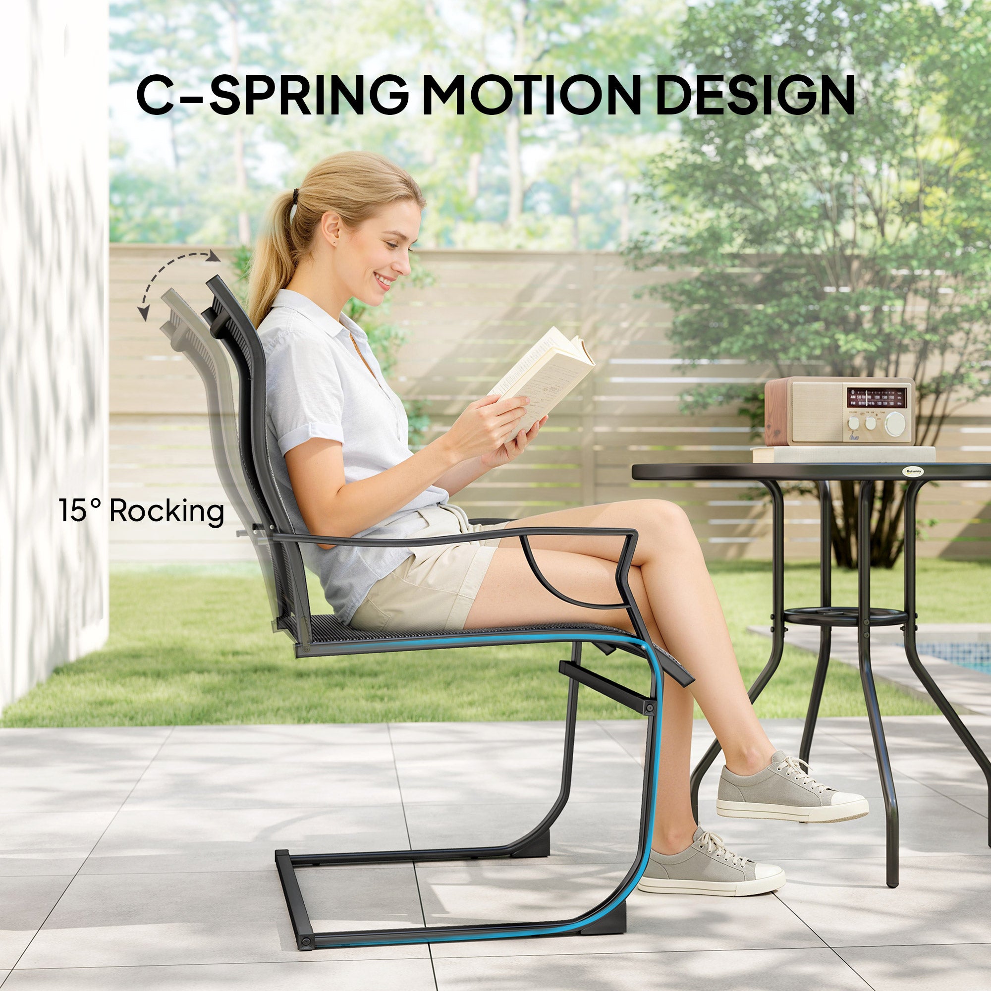 Patio Chairs Set of 2 - Black C Spring Motion-DECOROLALA