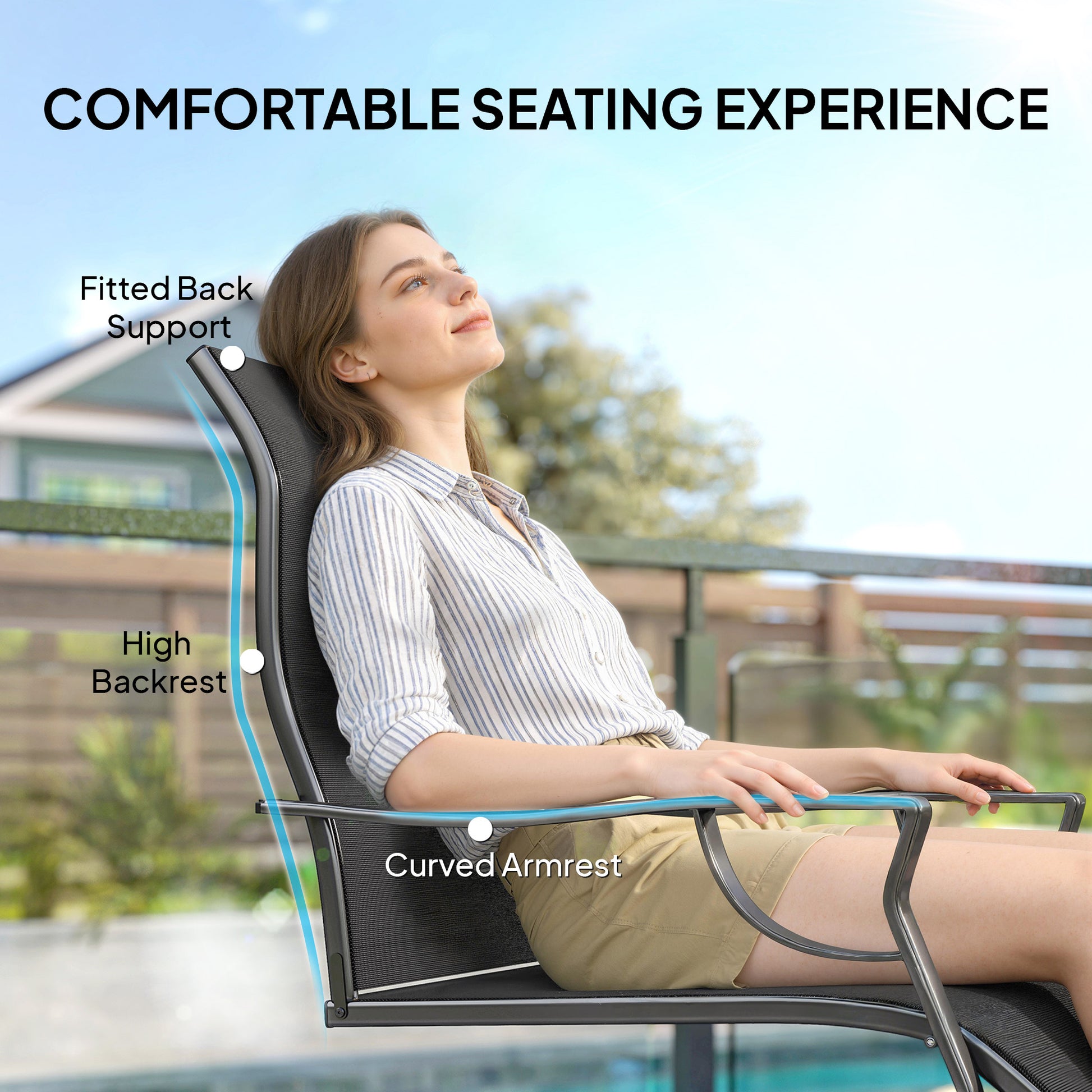 Patio Chairs Set of 2 - Black C Spring Motion-DECOROLALA