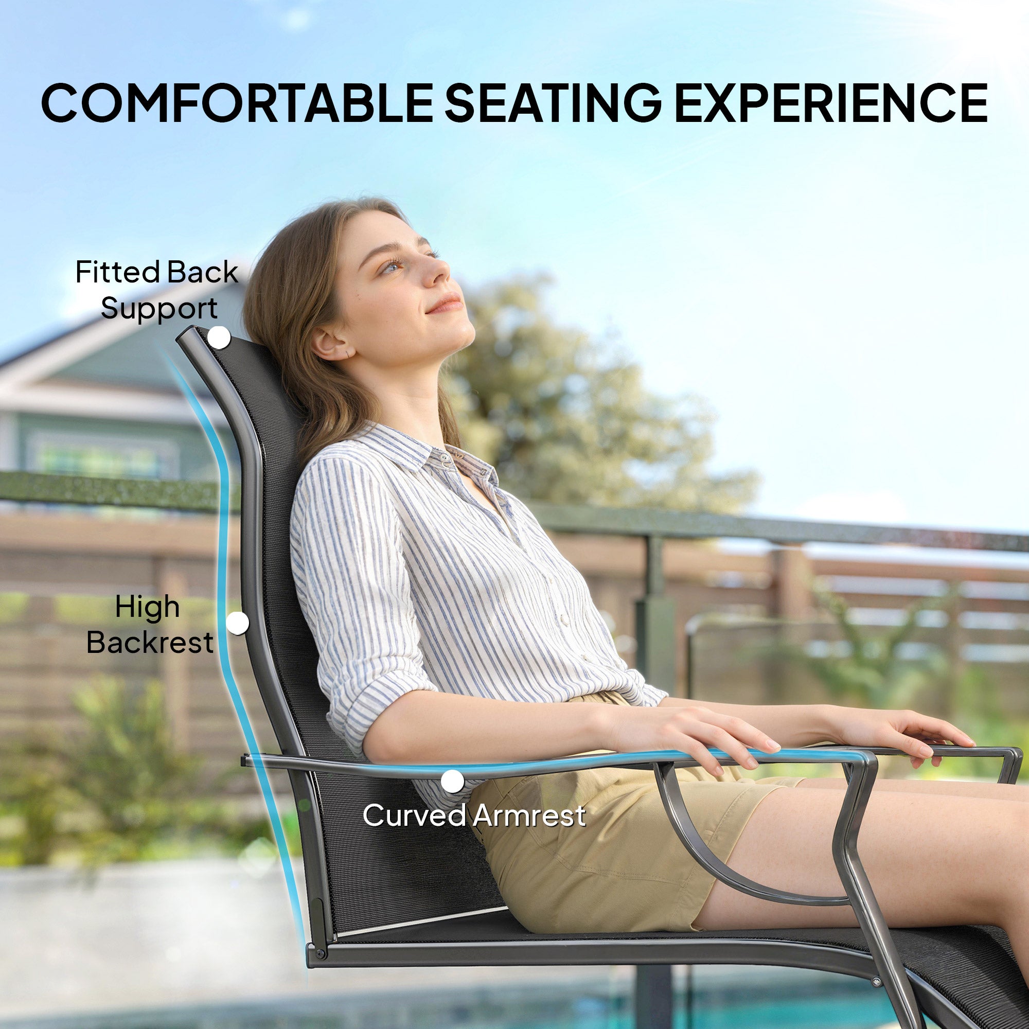 Patio Chairs Set of 2 - Black C Spring Motion-DECOROLALA