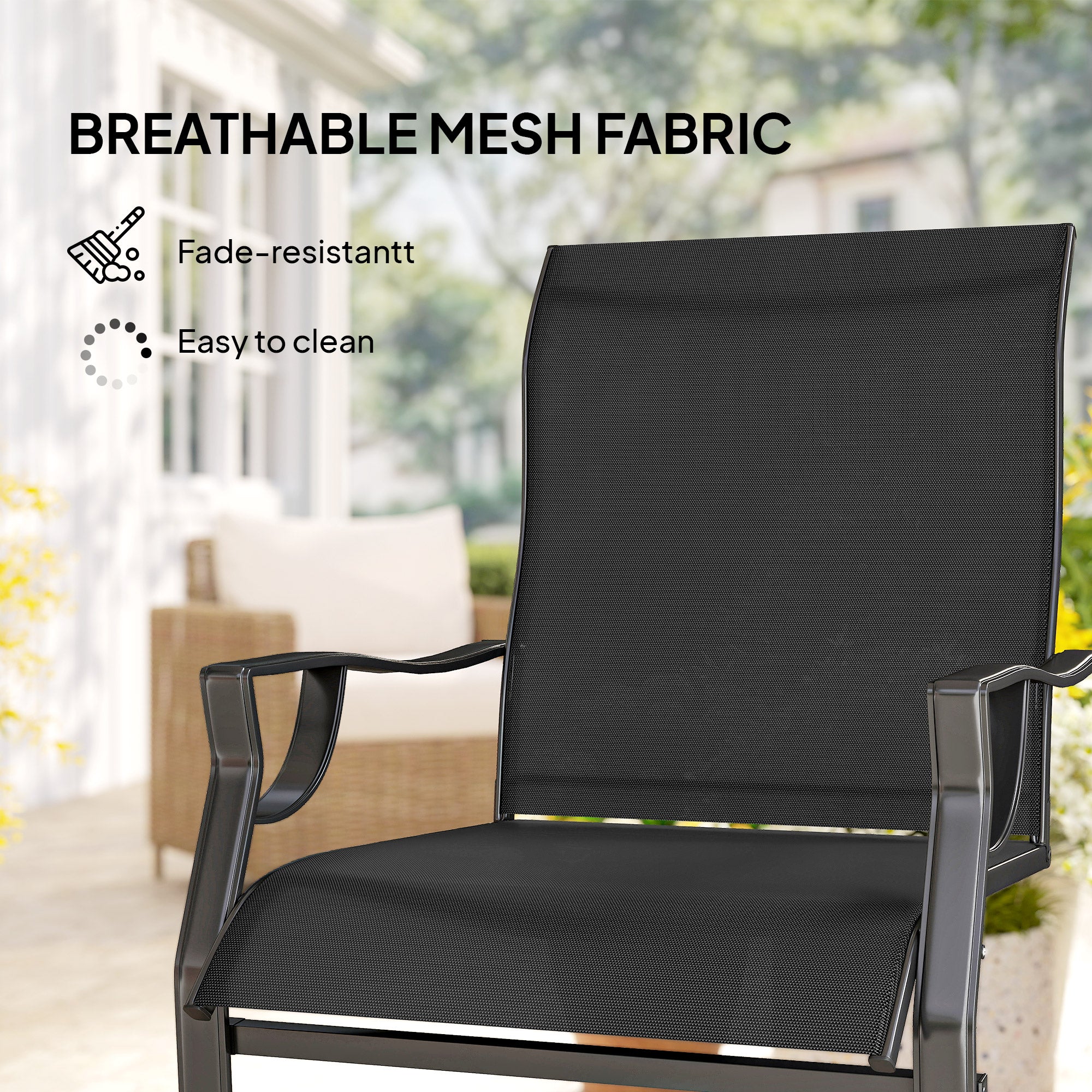 Patio Chairs Set of 2 - Black C Spring Motion-DECOROLALA