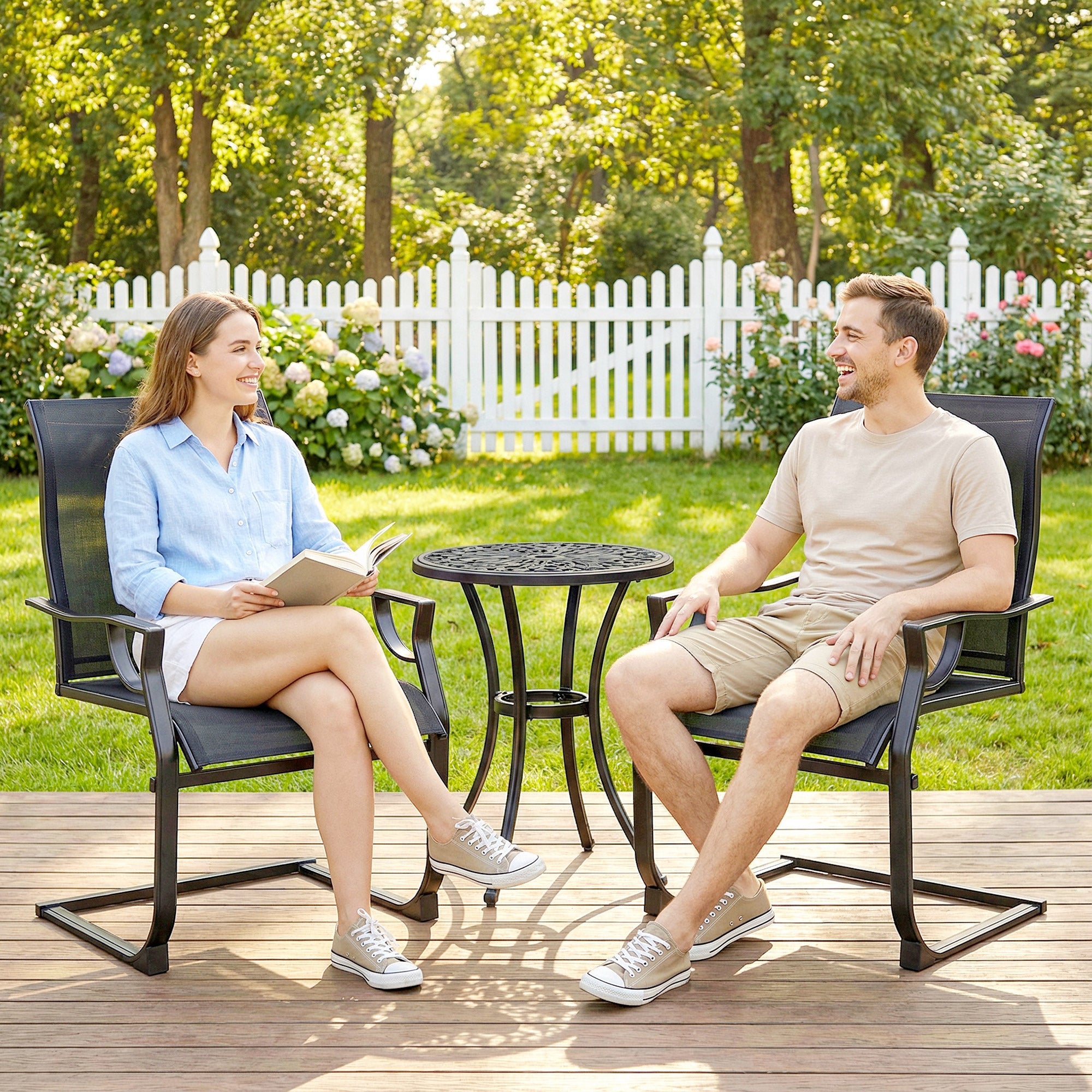 Patio Chairs Set of 2 - Black C Spring Motion-DECOROLALA