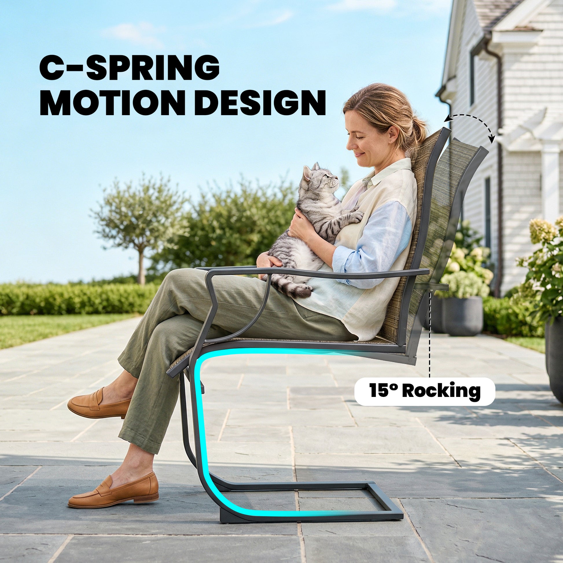 Patio Chairs Set of 2 - C Spring Motion Light Brown-DECOROLALA