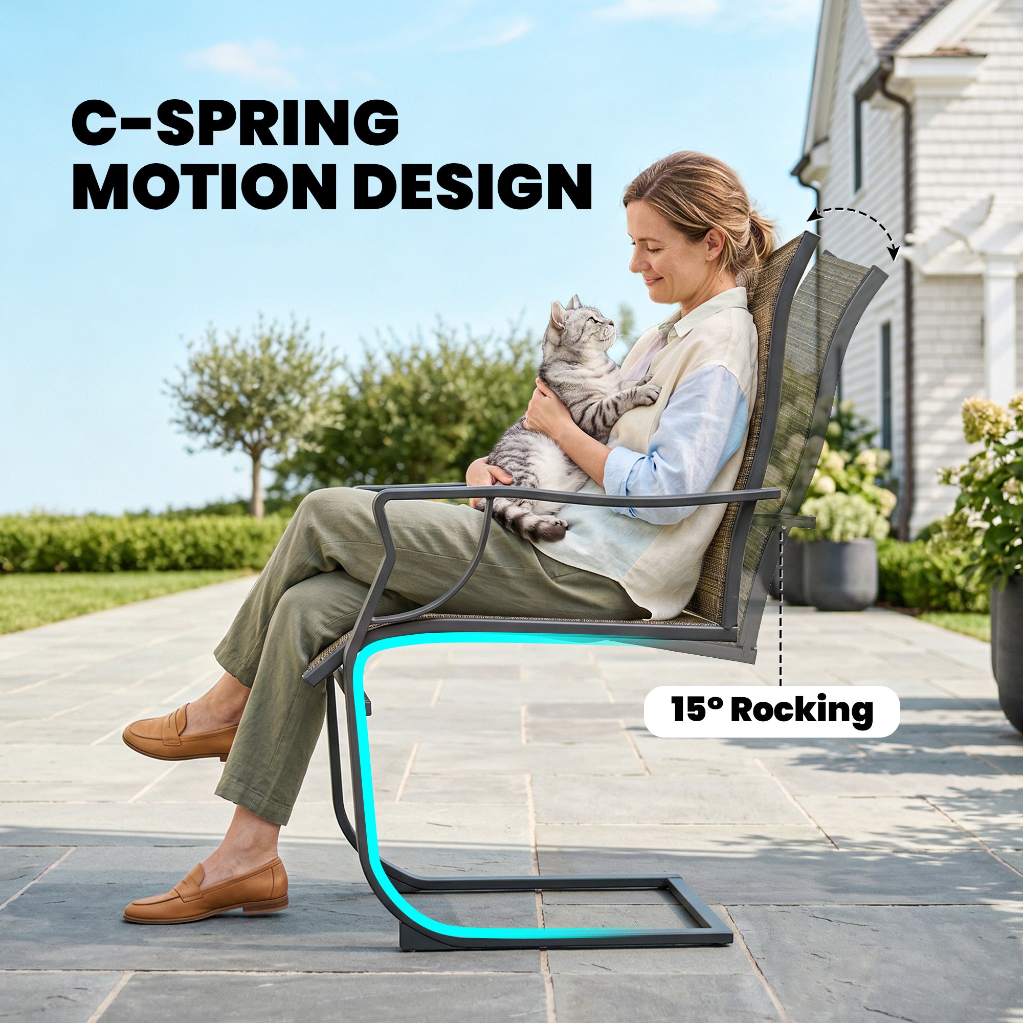 Patio Chairs Set of 2 - C Spring Motion Light Brown-DECOROLALA