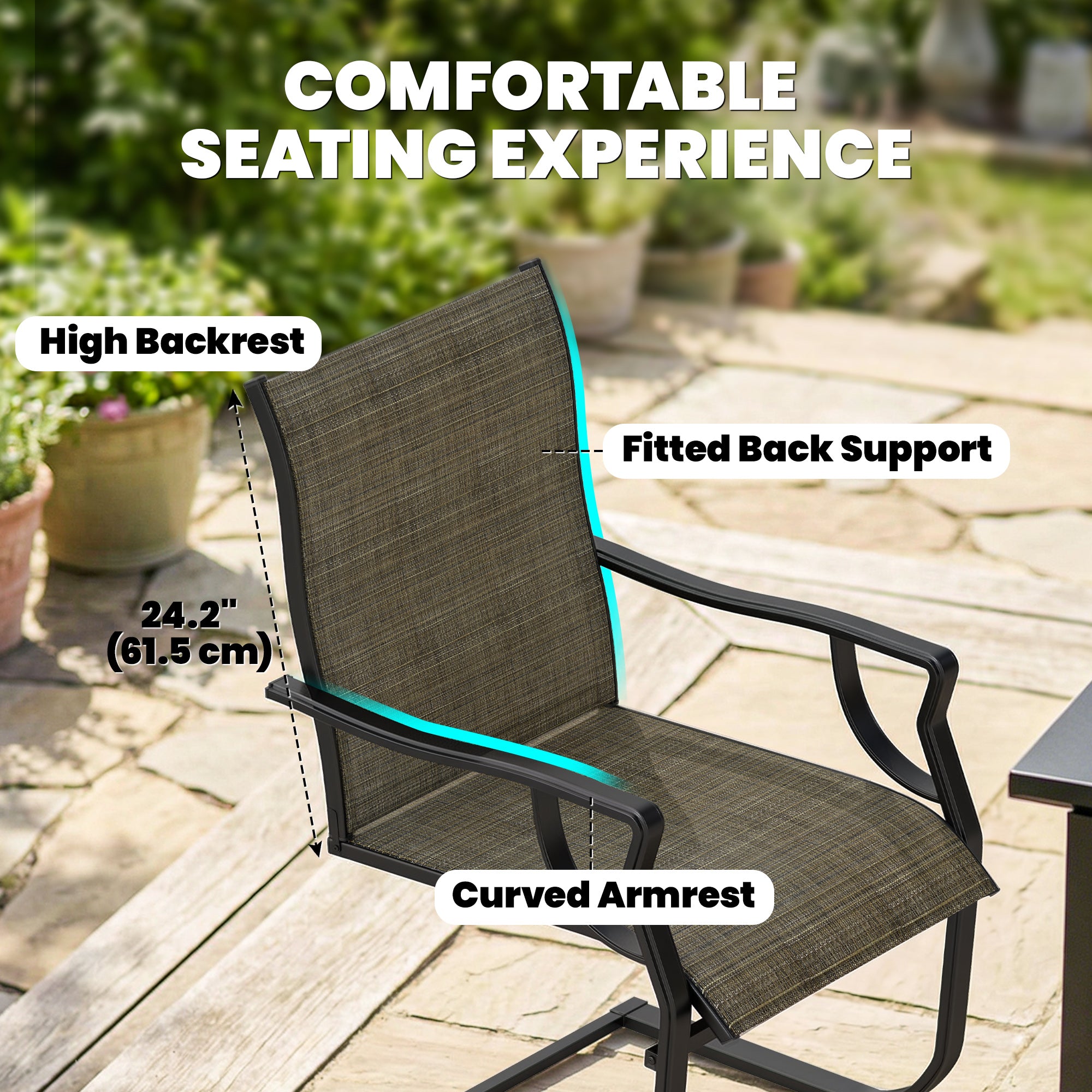 Patio Chairs Set of 2 - C Spring Motion Light Brown-DECOROLALA