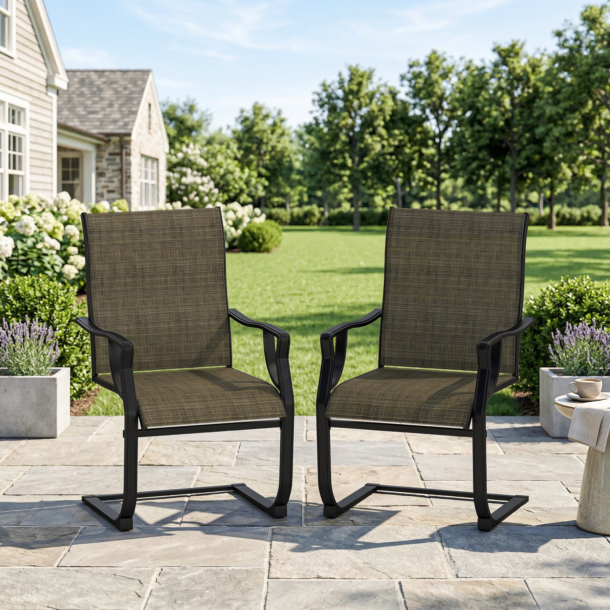 Patio Chairs Set of 2 - C Spring Motion Light Brown-DECOROLALA
