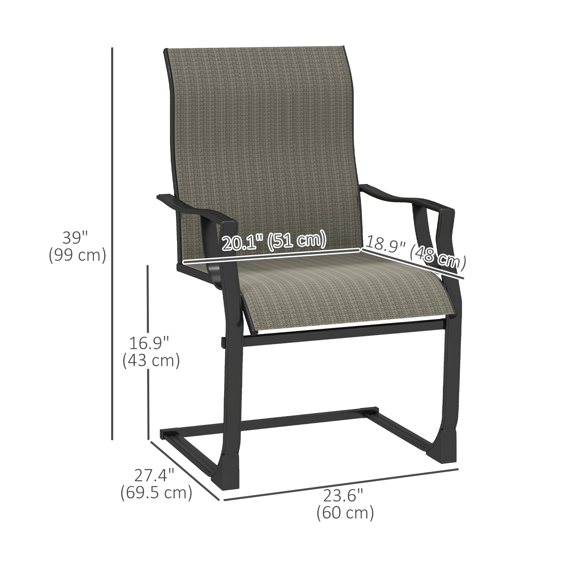Patio Chairs Set of 2 - Grey C Spring Motion-DECOROLALA