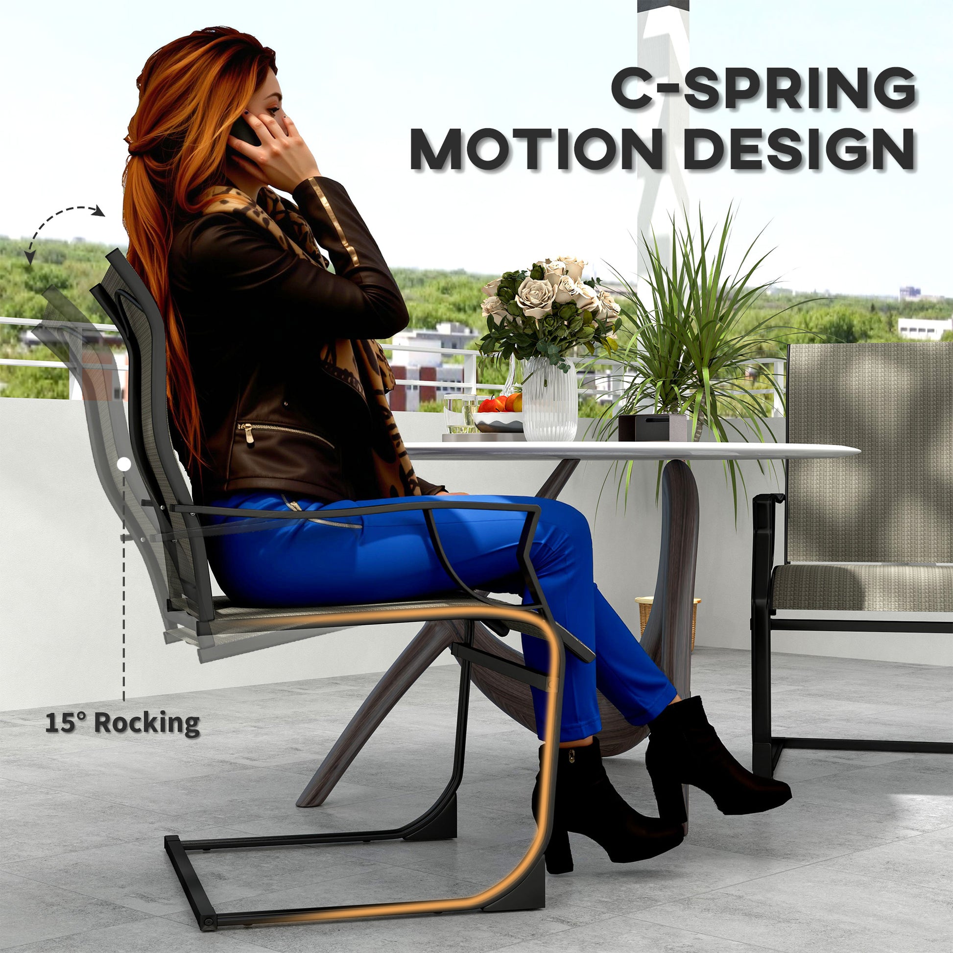 Patio Chairs Set of 2 - Grey C Spring Motion-DECOROLALA