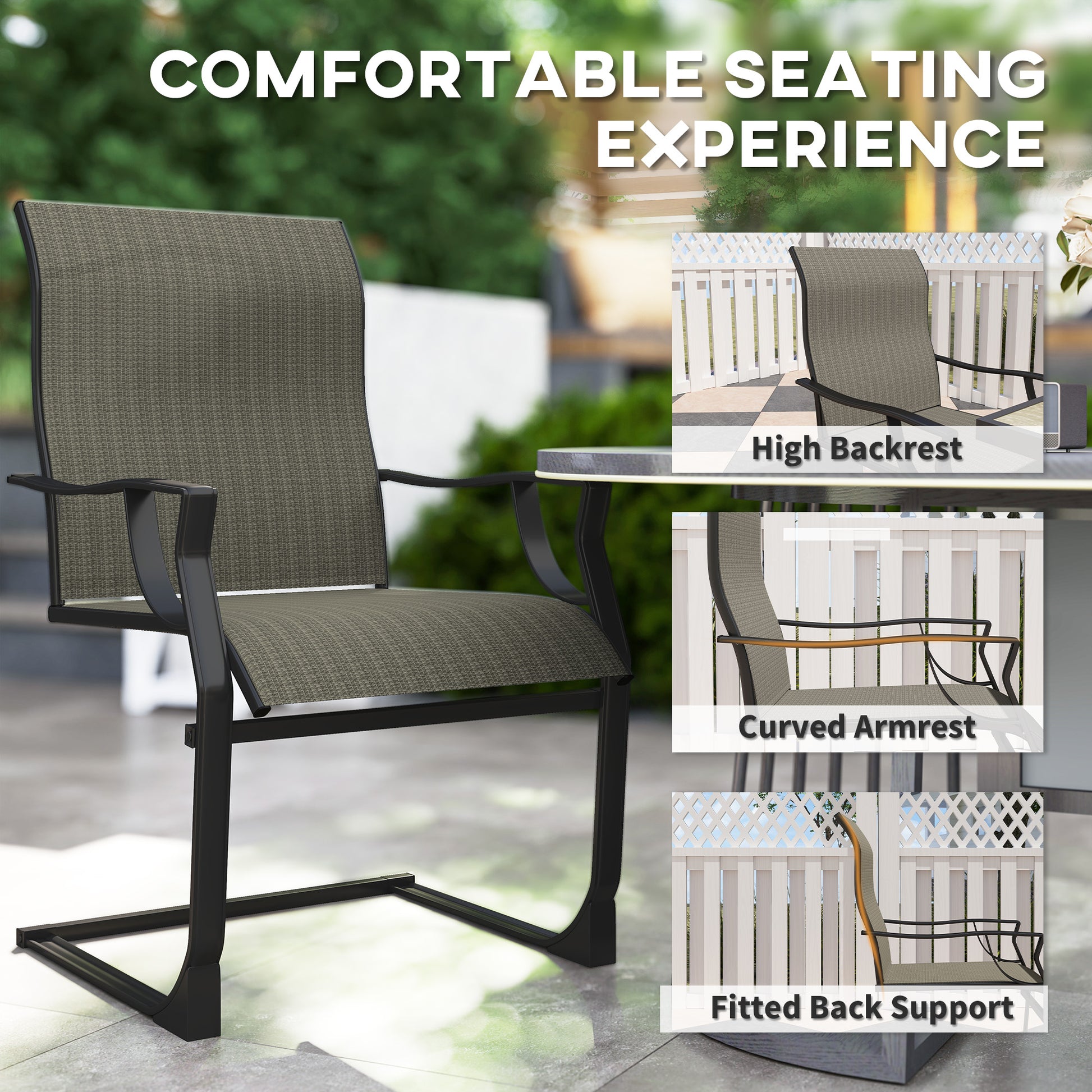 Patio Chairs Set of 2 - Grey C Spring Motion-DECOROLALA