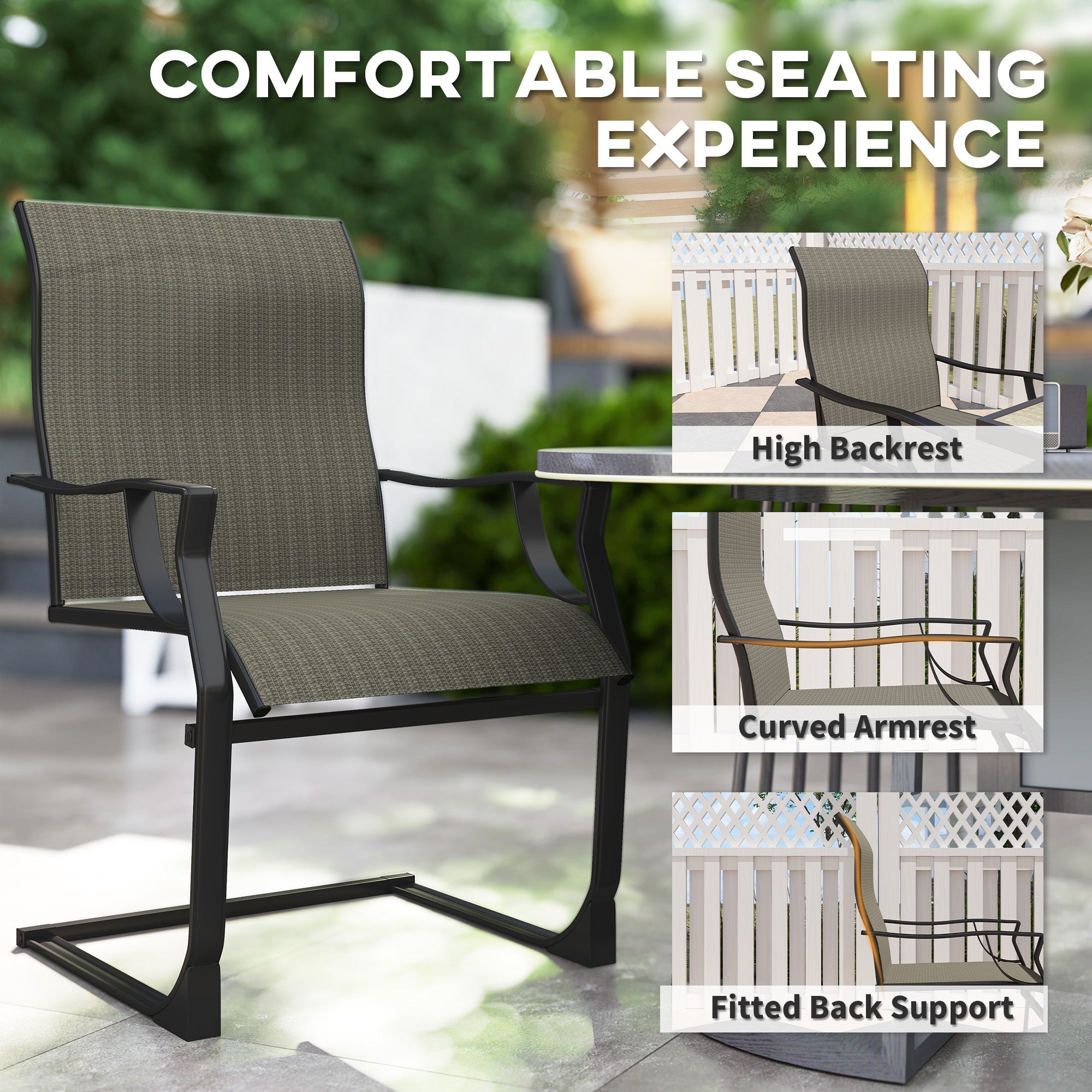 Patio Chairs Set of 2 - Grey C Spring Motion-DECOROLALA