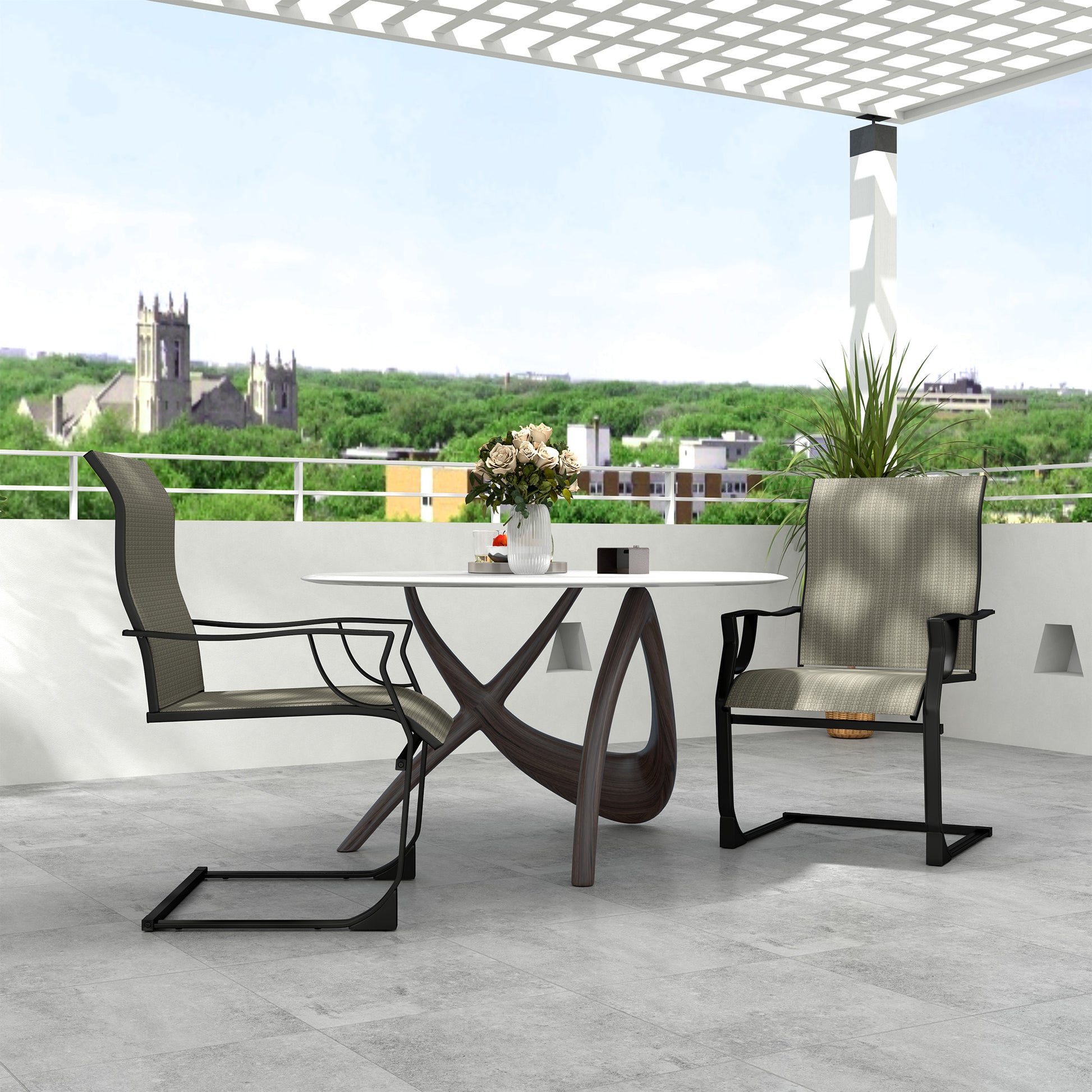 Patio Chairs Set of 2 - Grey C Spring Motion-DECOROLALA