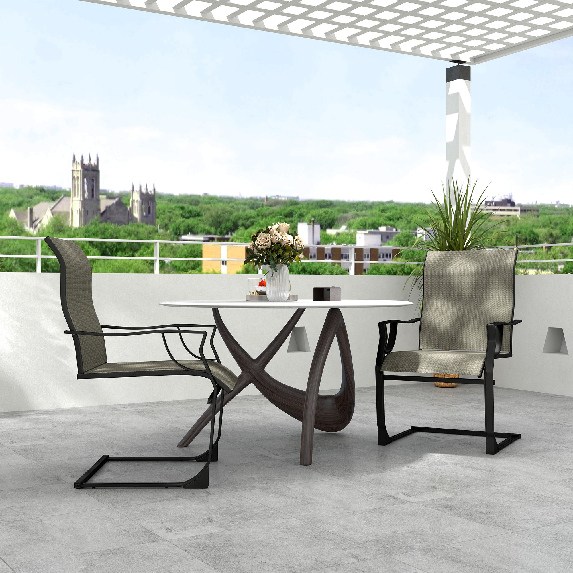 Patio Chairs Set of 2 - Grey C Spring Motion-DECOROLALA