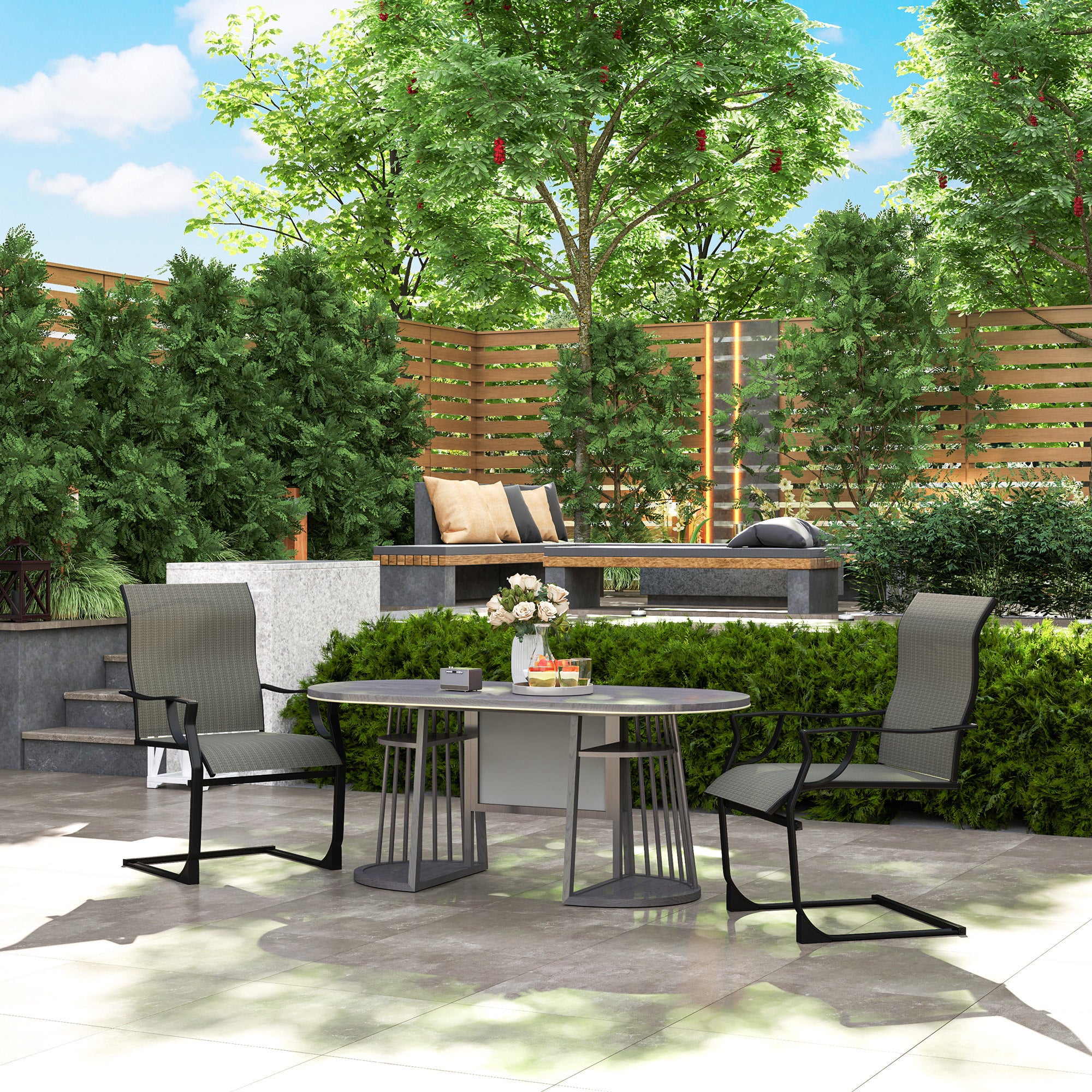 Patio Chairs Set of 2 - Grey C Spring Motion-DECOROLALA