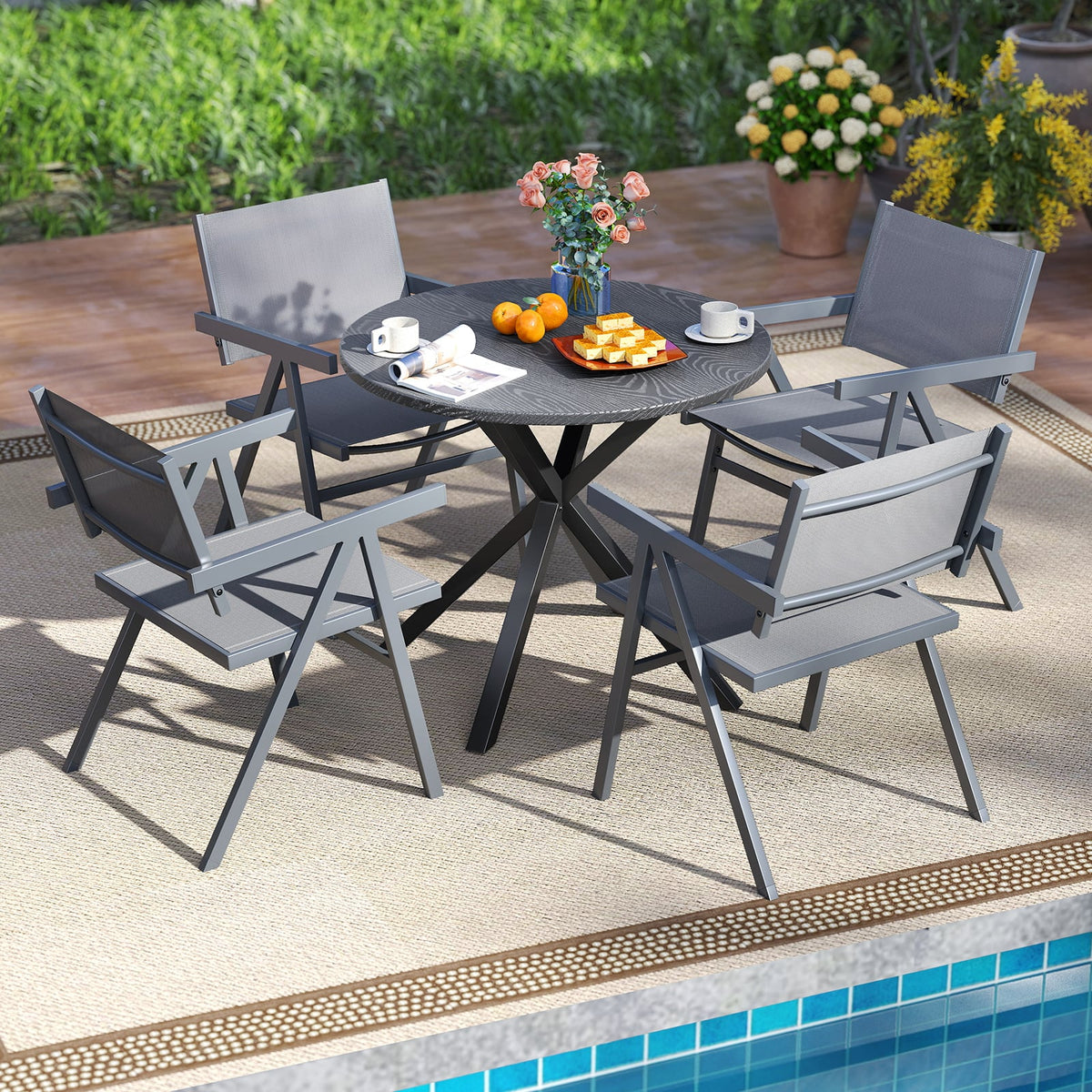 Patio Chairs Set of 2 Outdoor Dining Chair with Breathable Fabric Seat-Set of 2-Beach & Lawn Chairs-DECOROLALA