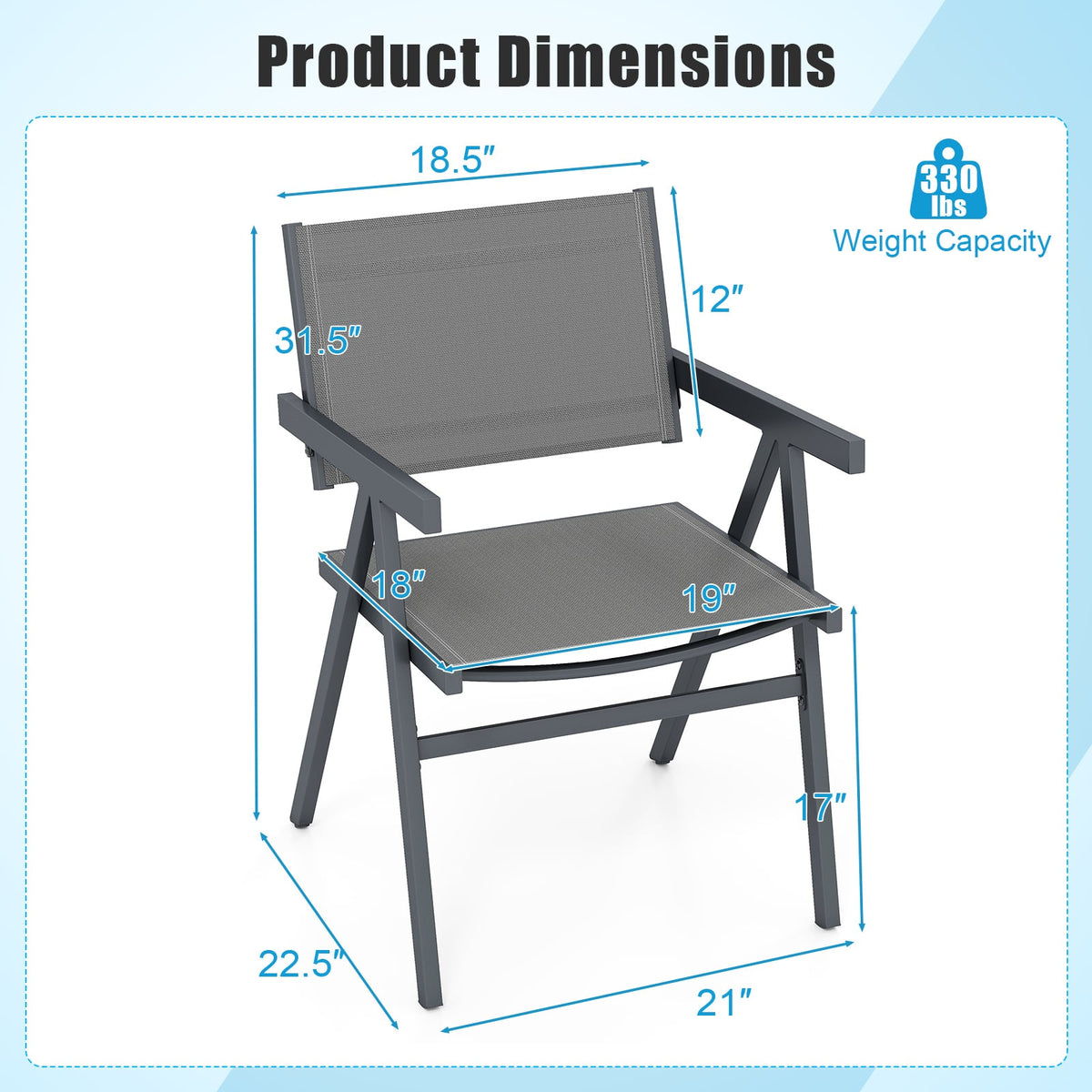 Patio Chairs Set of 2 Outdoor Dining Chair with Breathable Fabric Seat-Set of 2-Beach & Lawn Chairs-DECOROLALA