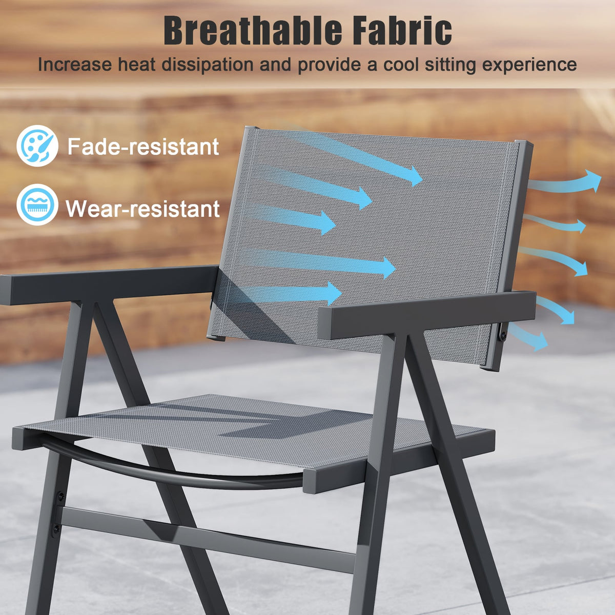 Patio Chairs Set of 2 Outdoor Dining Chair with Breathable Fabric Seat-Set of 2-Beach & Lawn Chairs-DECOROLALA