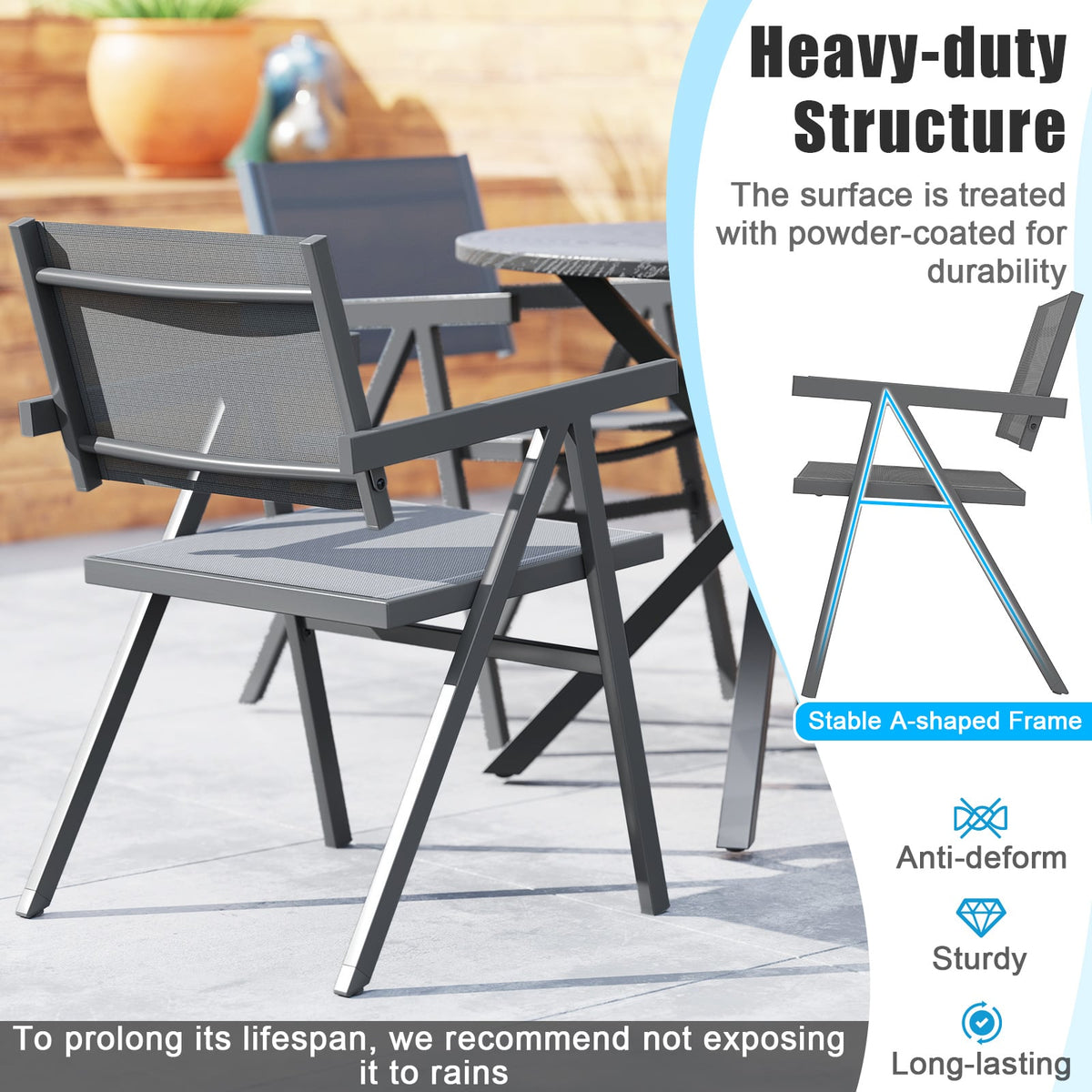 Patio Chairs Set of 2 Outdoor Dining Chair with Breathable Fabric Seat-Set of 2-Beach & Lawn Chairs-DECOROLALA