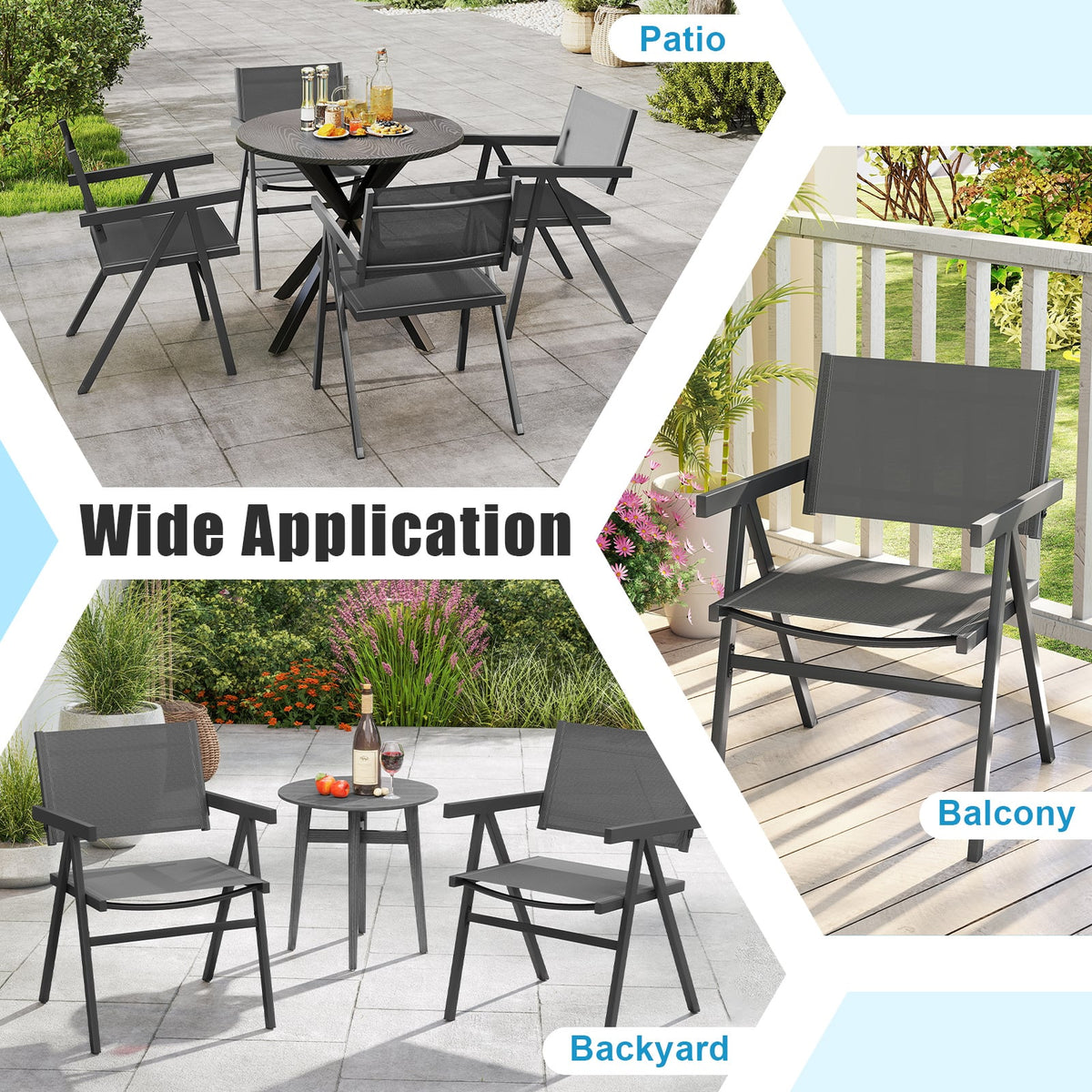 Patio Chairs Set of 2 Outdoor Dining Chair with Breathable Fabric Seat-Set of 2-Beach & Lawn Chairs-DECOROLALA