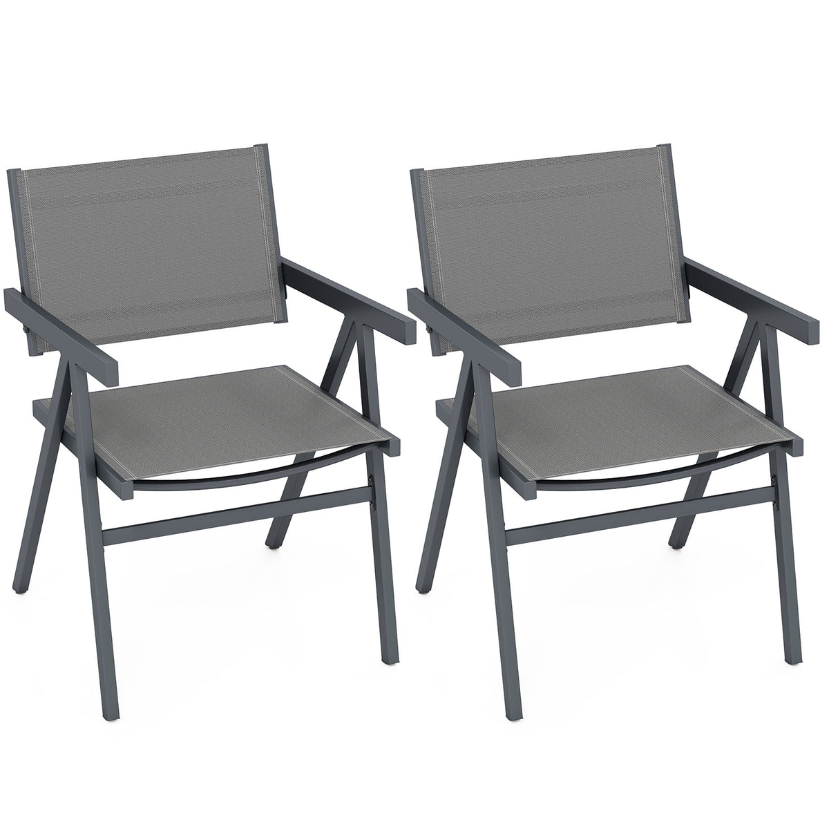 Patio Chairs Set of 2 Outdoor Dining Chair with Breathable Fabric Seat-Set of 2-Beach & Lawn Chairs-DECOROLALA