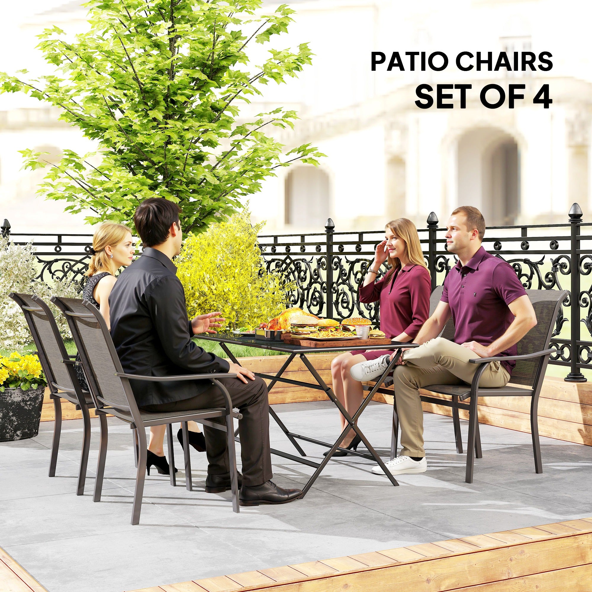 Patio Chairs Set of 4 - Brown Mesh High Back-DECOROLALA