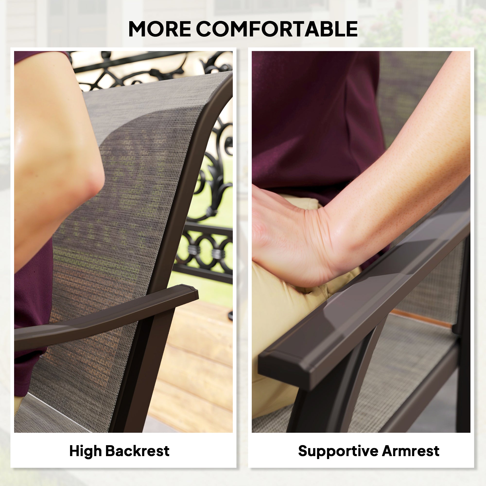 Patio Chairs Set of 4 - Brown Mesh High Back-DECOROLALA
