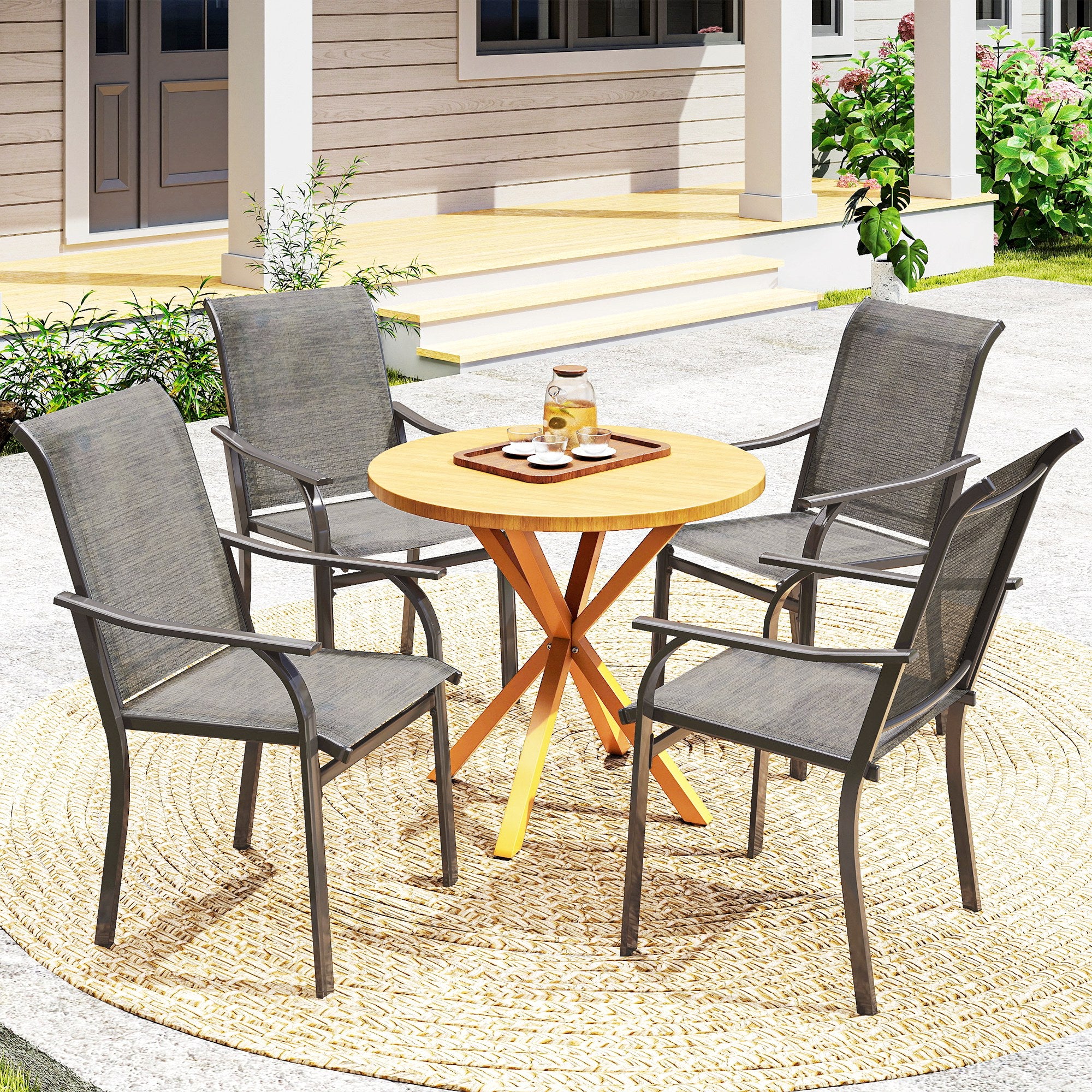 Patio Chairs Set of 4 - Brown Mesh High Back-DECOROLALA