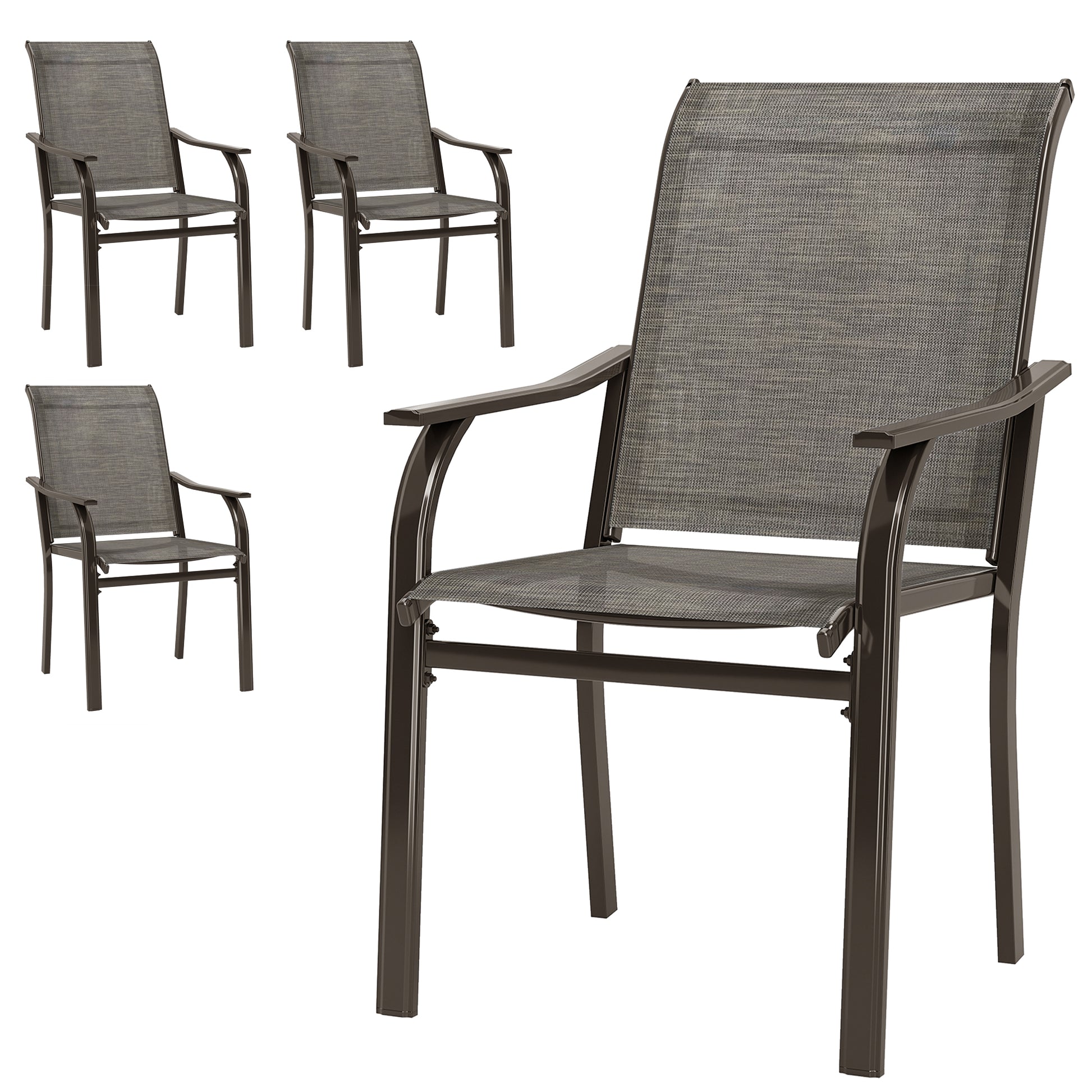 Patio Chairs Set of 4 - Brown Mesh High Back-DECOROLALA