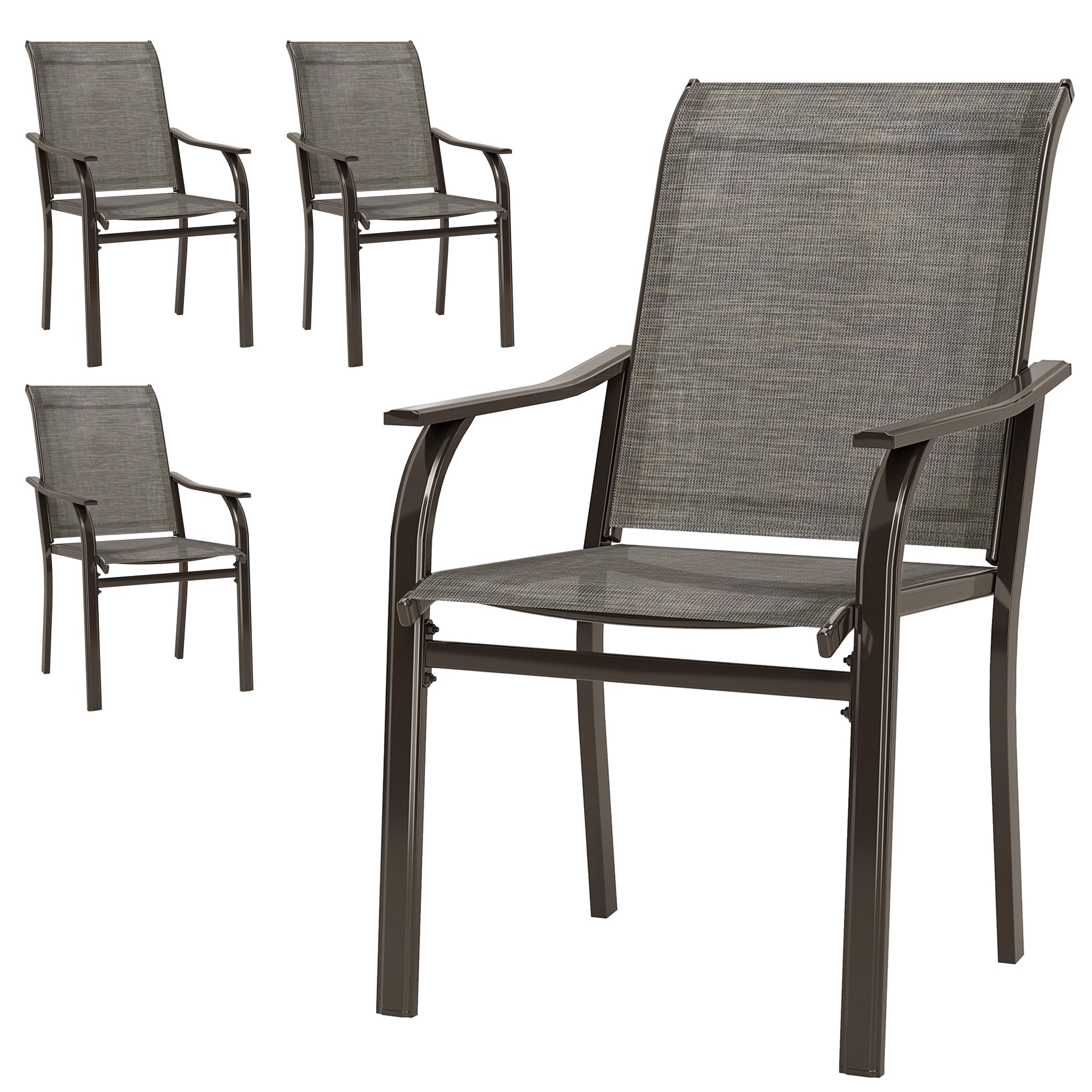 Patio Chairs Set of 4 - Brown Mesh High Back-DECOROLALA