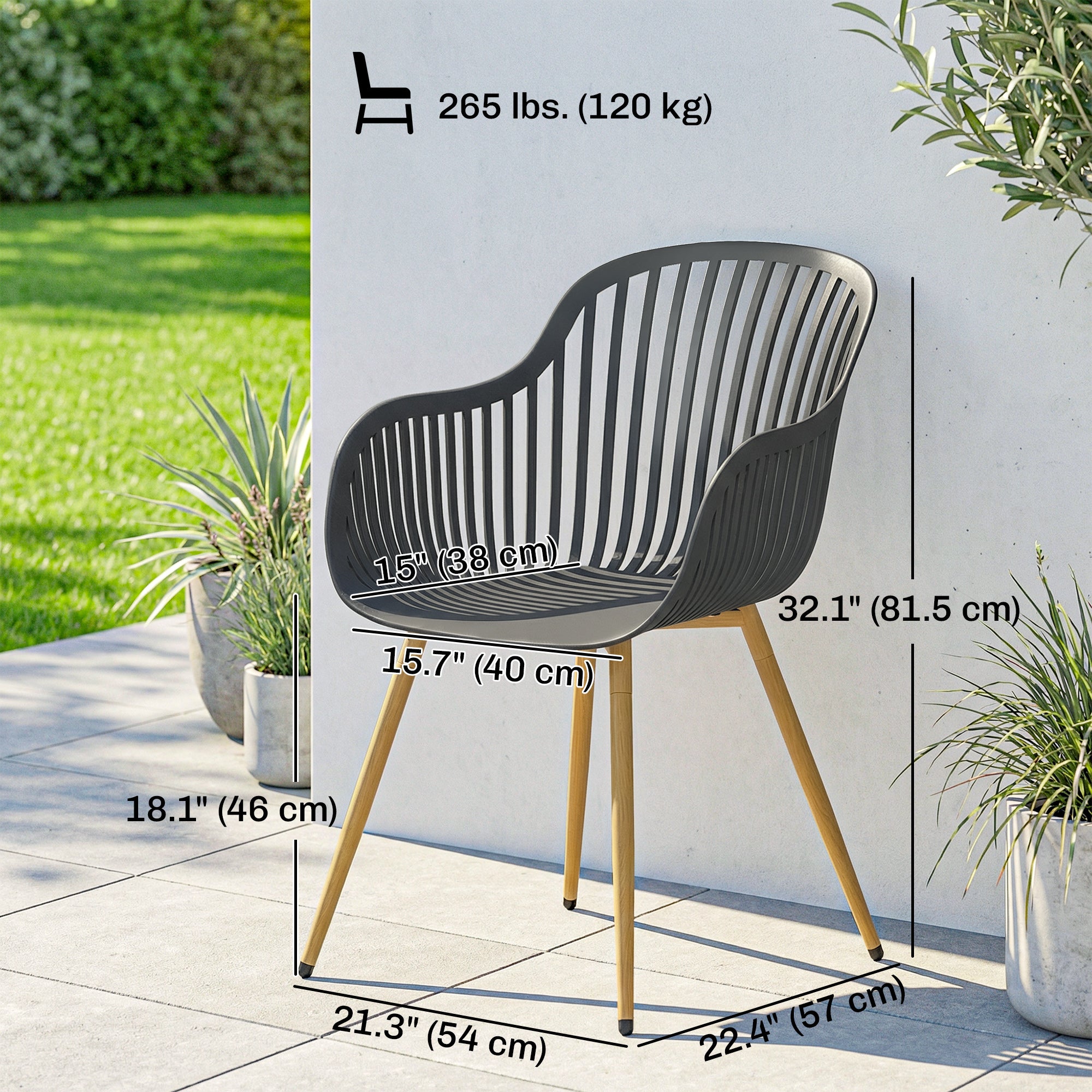 Patio Chairs Set of 4 - Grey UV-Resistant-DECOROLALA