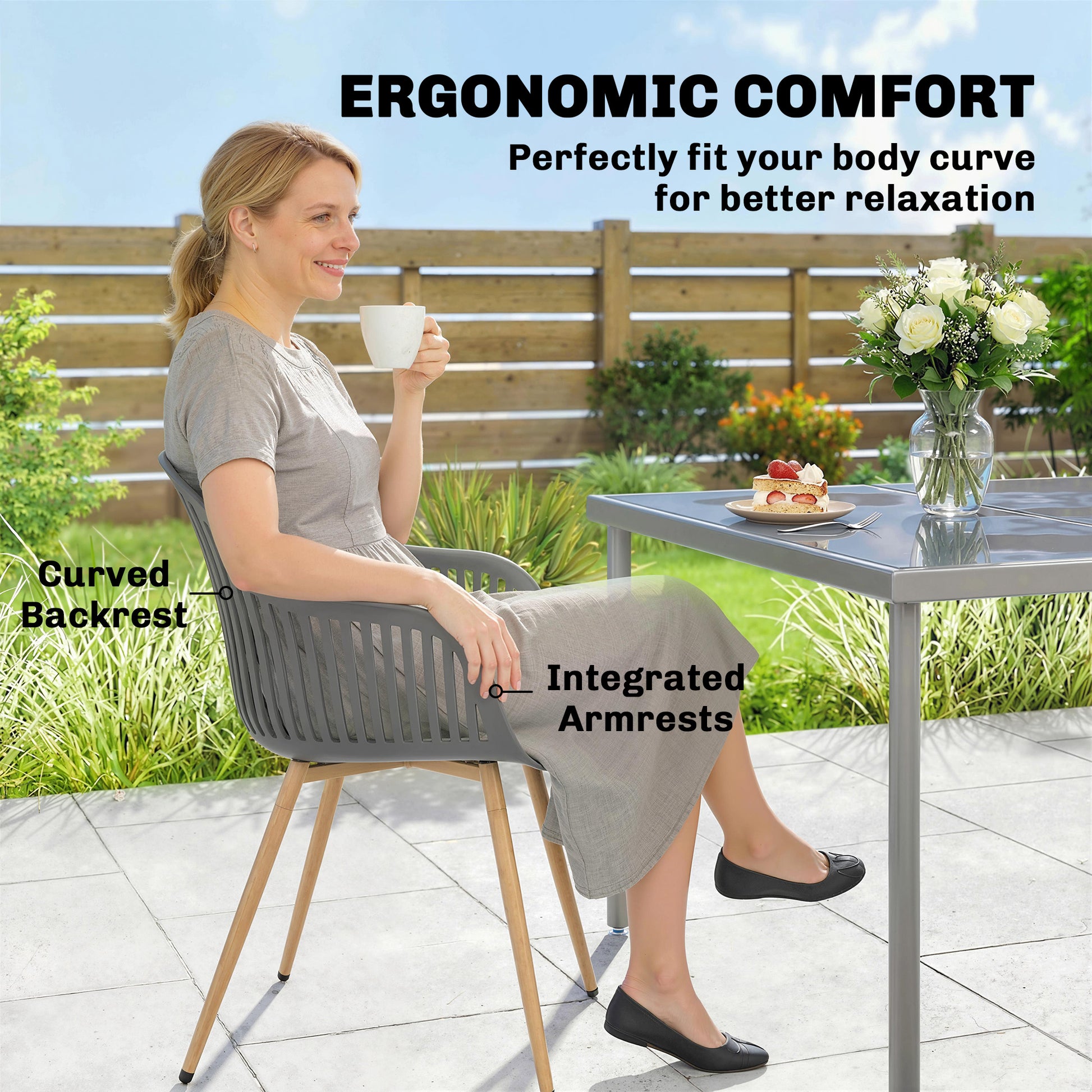 Patio Chairs Set of 4 - Grey UV-Resistant-DECOROLALA