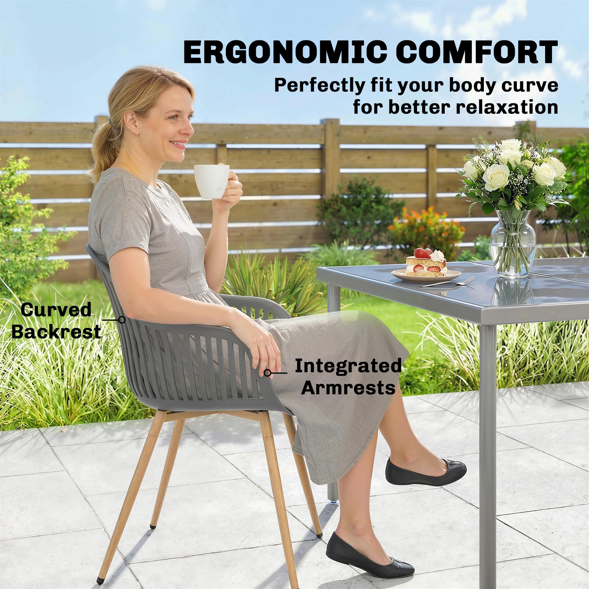 Patio Chairs Set of 4 - Grey UV-Resistant-DECOROLALA