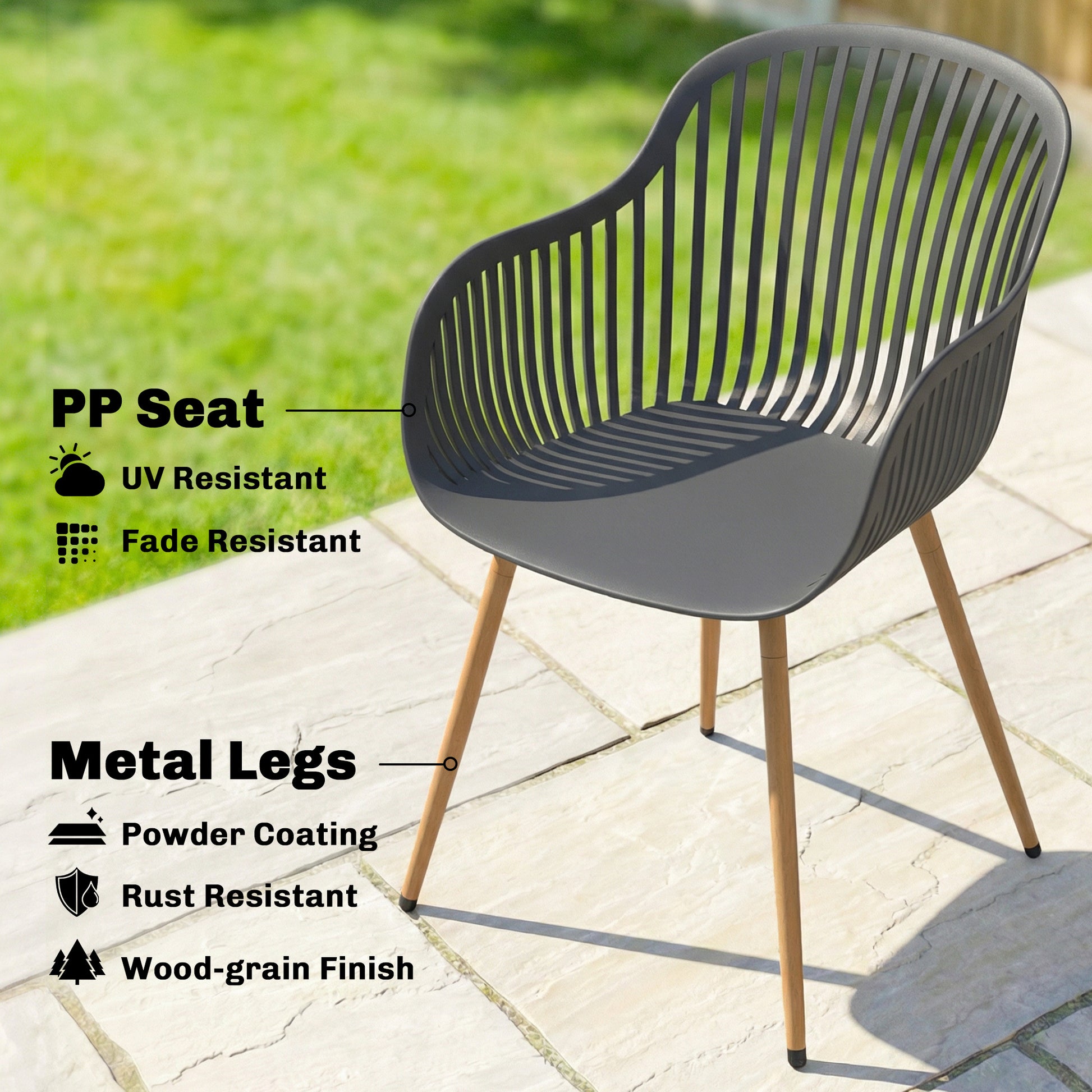 Patio Chairs Set of 4 - Grey UV-Resistant-DECOROLALA