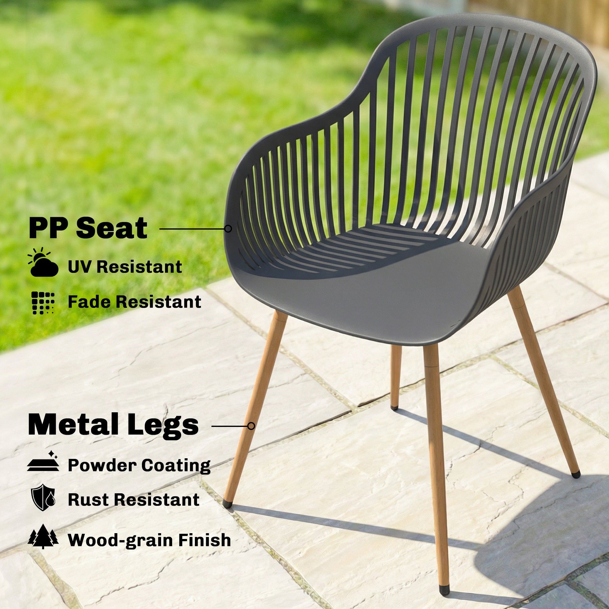 Patio Chairs Set of 4 - Grey UV-Resistant-DECOROLALA